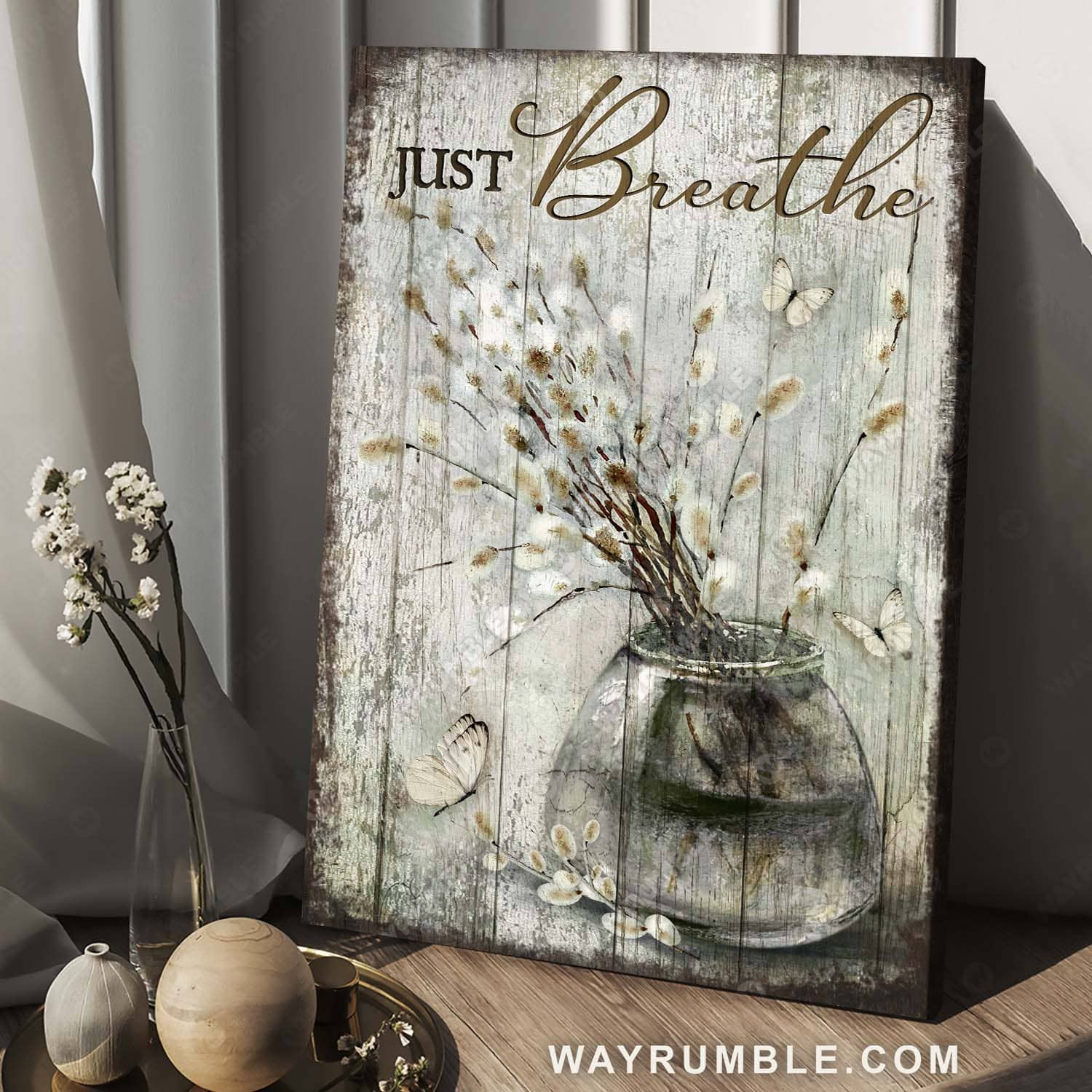 Glass vase, Abstract white flower, Vintage painting, White butterfly, Just breathe - Jesus Portrait Canvas Prints, Home Decor Wall Art