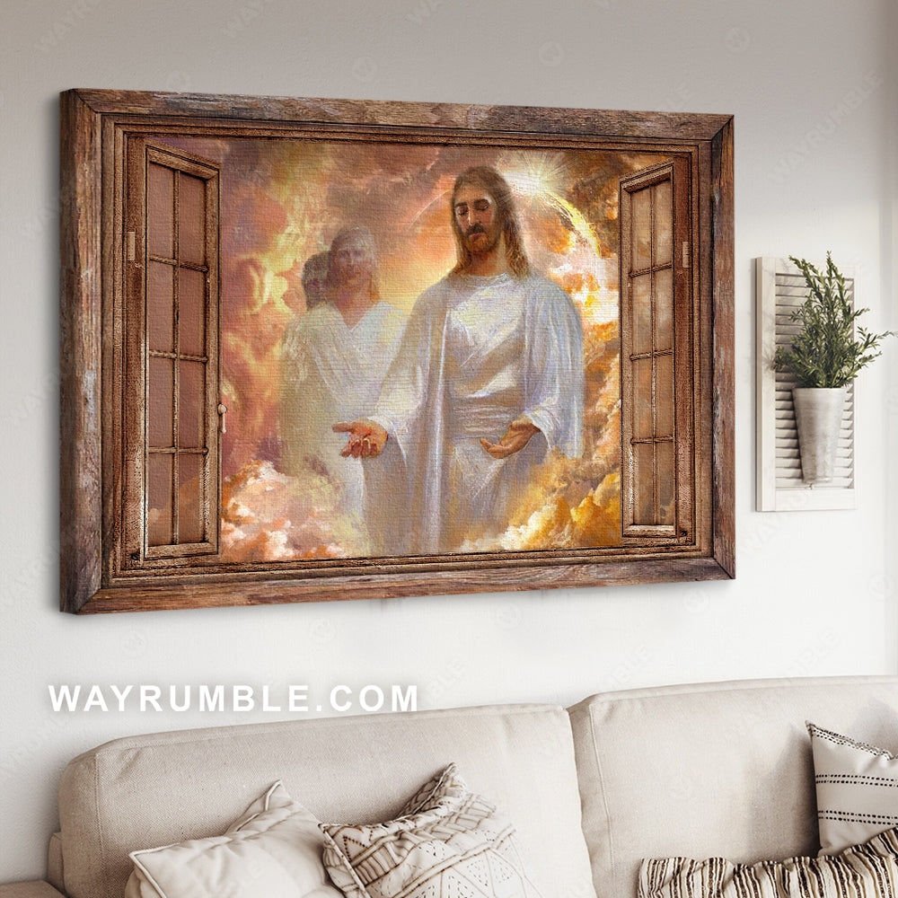 Christ the redeemer, Jesus painting, Wooden windows, Beautiful heaven - Jesus Landscape Canvas Prints, Christian Wall Art