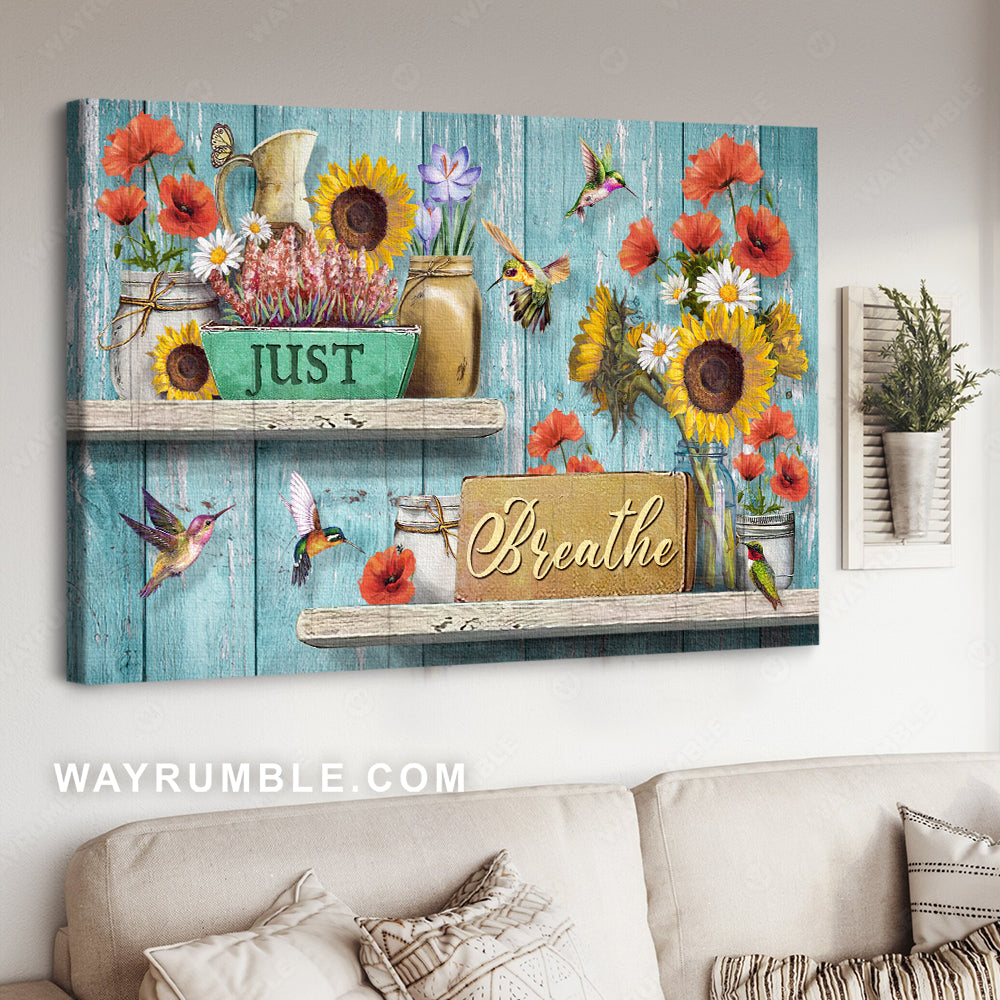 Great flower painting, Beautiful hummingbird, Dream garden, Just breathe - Jesus Landscape Canvas Prints, Christian Wall Art