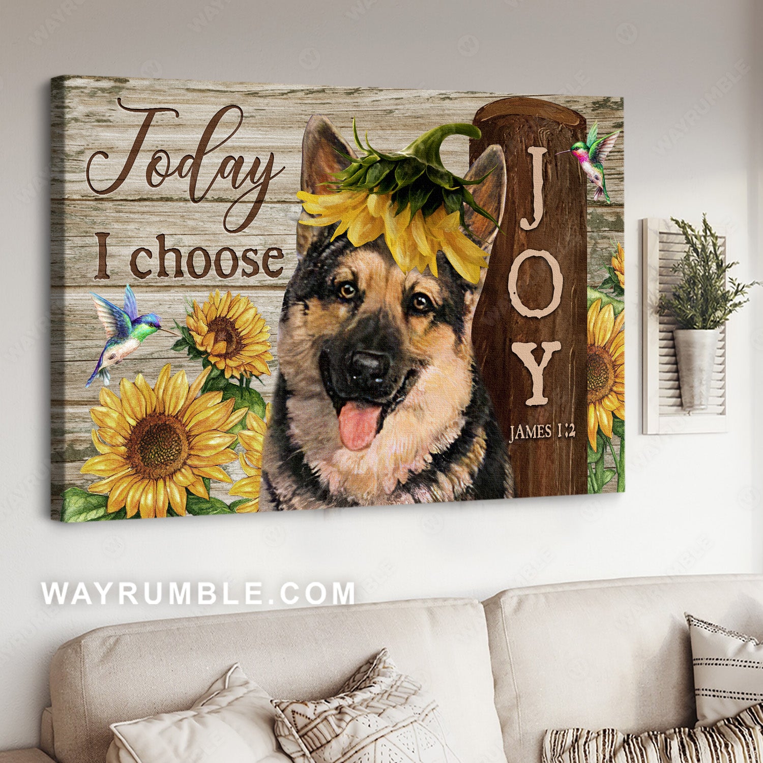 German Shepherd, Dog portrait, Watercolor sunflower, Today I choose joy - Jesus Landscape Canvas Prints, Home Decor Wall Art