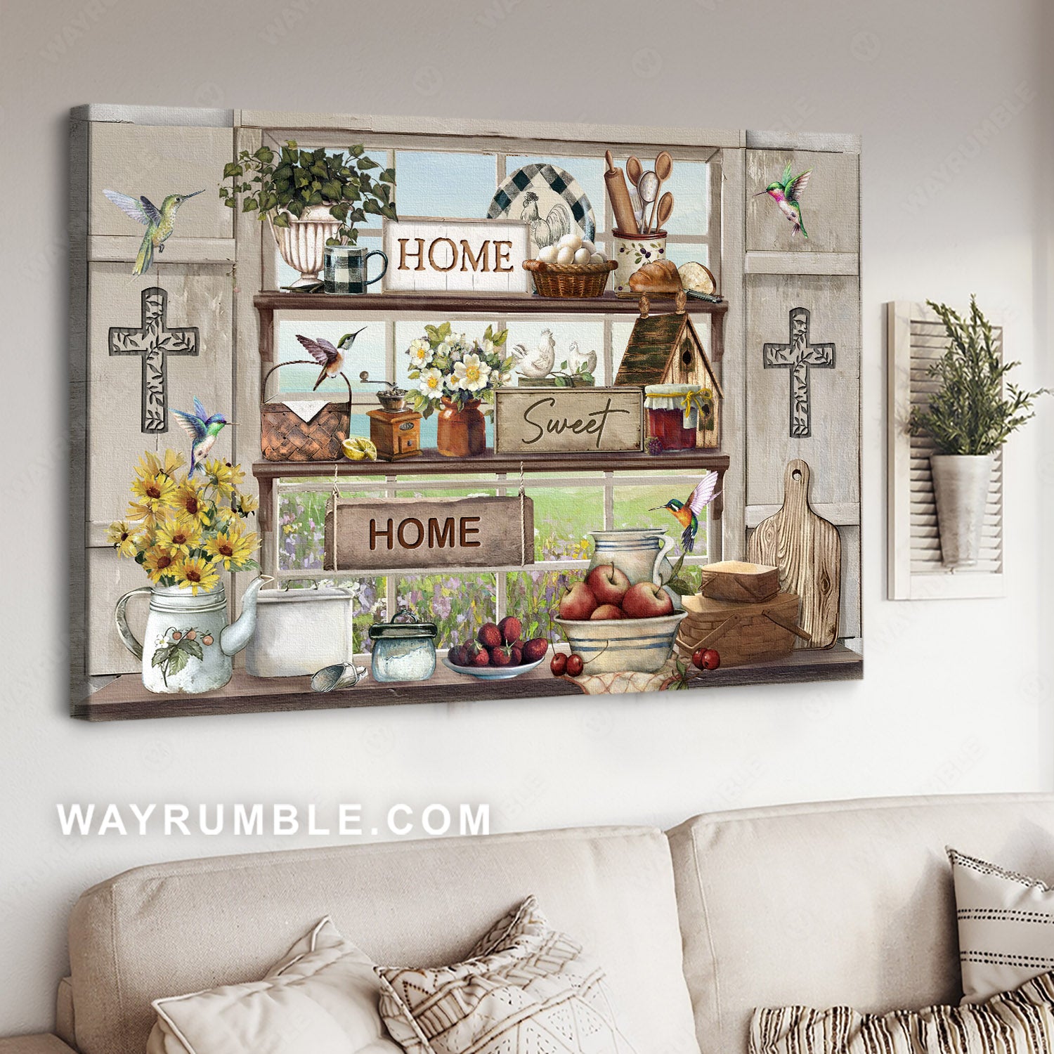 Vintage kitchen, Rustic house, Watercolor hummingbird, Home sweet home - Jesus Landscape Canvas Prints, Home Decor Wall Art