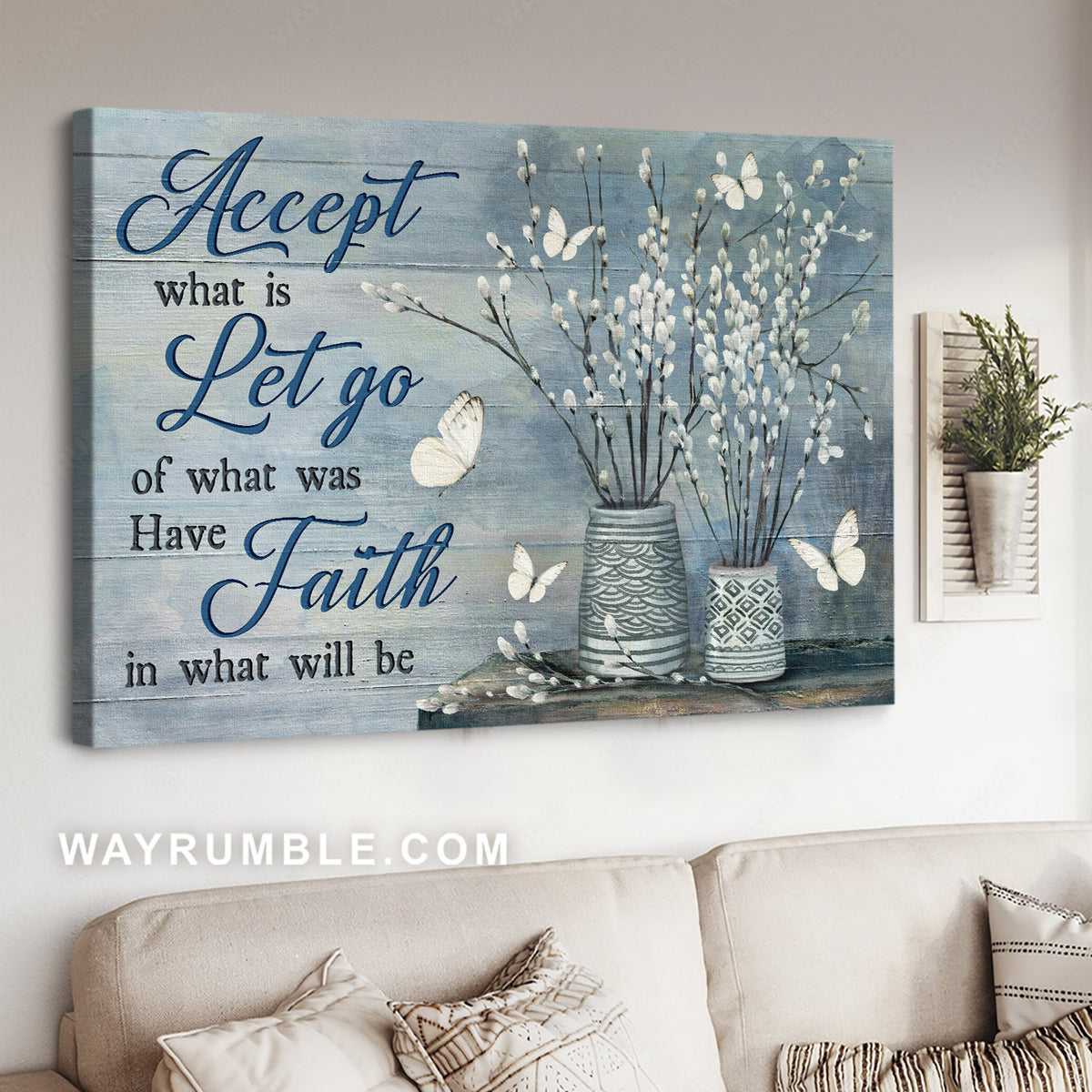 Lovely white butterfly, Vintage flower painting, Have faith in what will be - Jesus Landscape Canvas Prints, Christian Wall Art