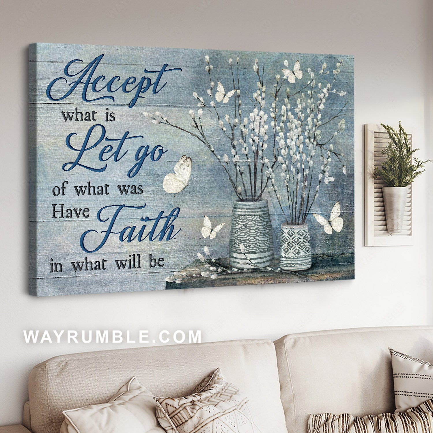 Lovely white butterfly, Vintage flower painting, Have faith in what will be - Jesus Landscape Canvas Prints, Christian Wall Art