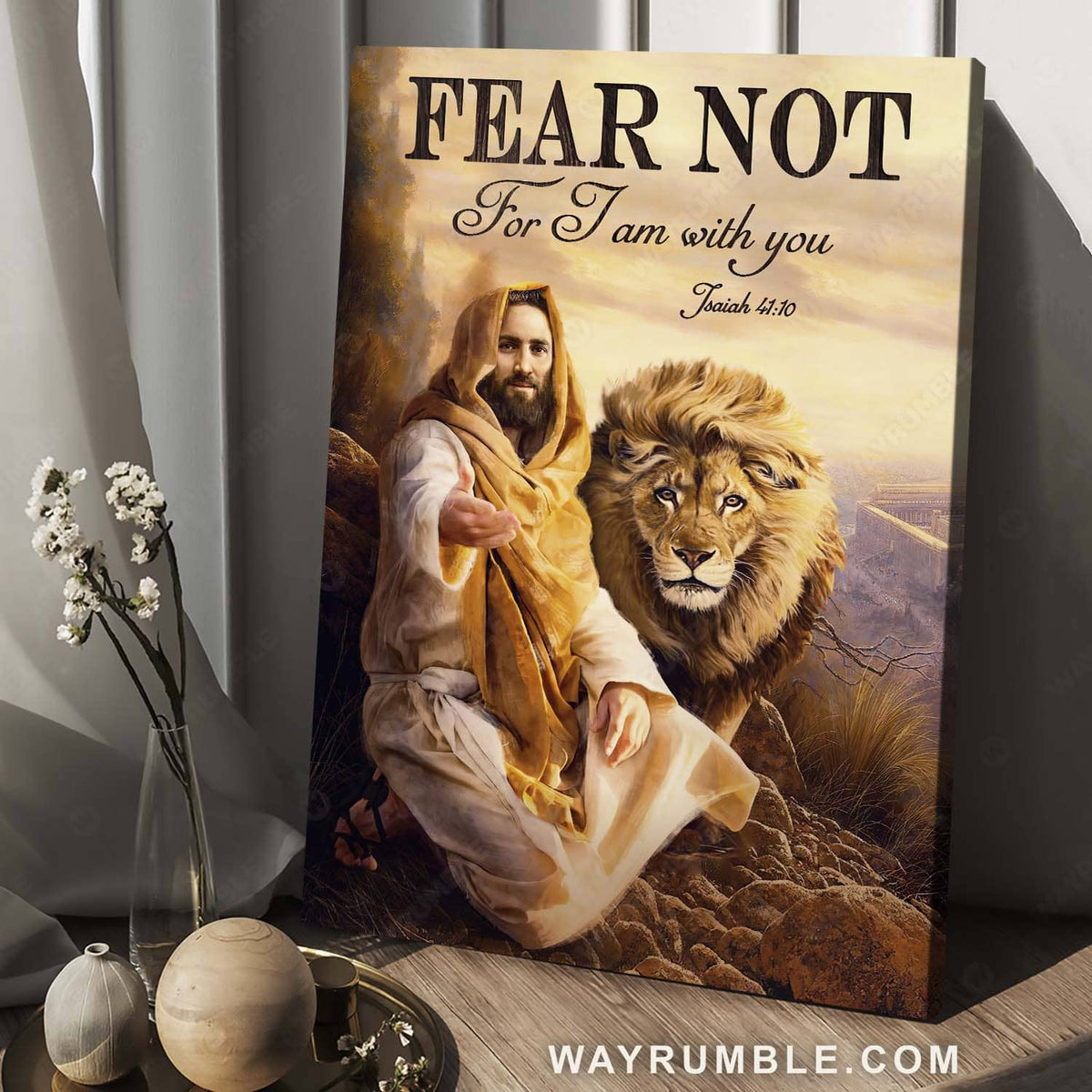 Lion of Judah, Bible verse, Jesus hand, Fear not for I am with you - Jesus Portrait Canvas Prints, Christian Wall Art