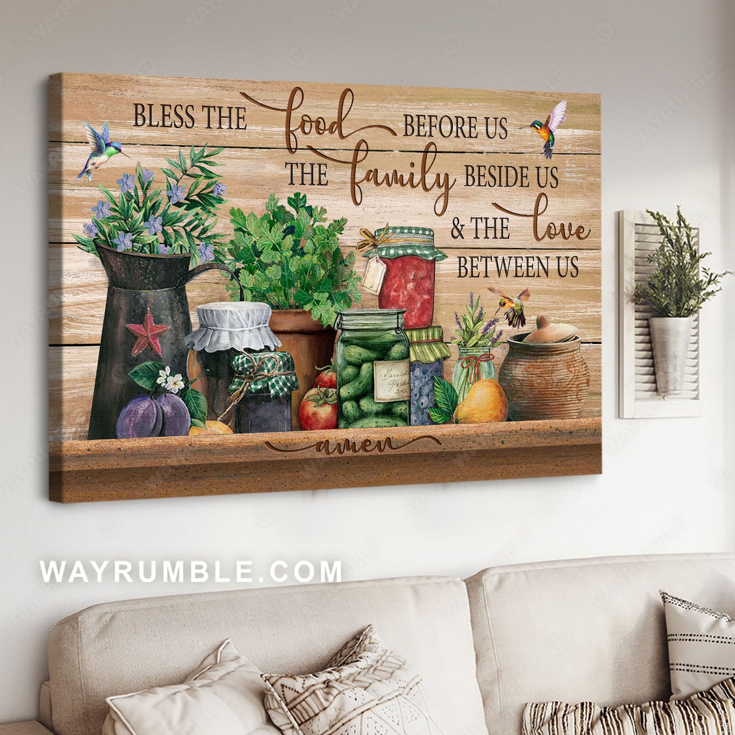 Food drawing, Colorful Hummingbird, Homemade pickles, Bless the food before us - Jesus Landscape Canvas Prints, Home Decor Wall Art