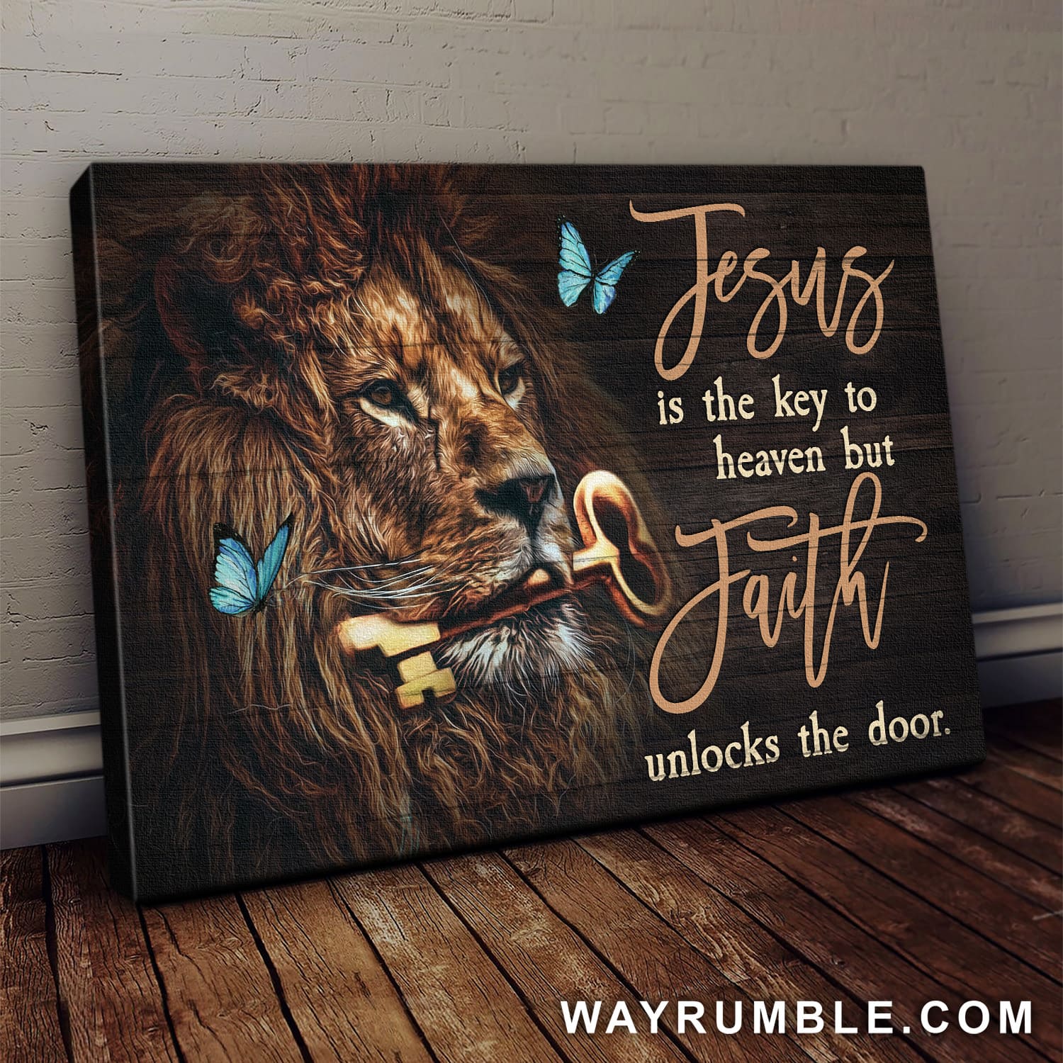 Lion of Judah, Golden Key, Butterfly, Jesus is the key to heaven but Faith unlocks the door - Jesus Landscape Canvas Prints, Wall Art