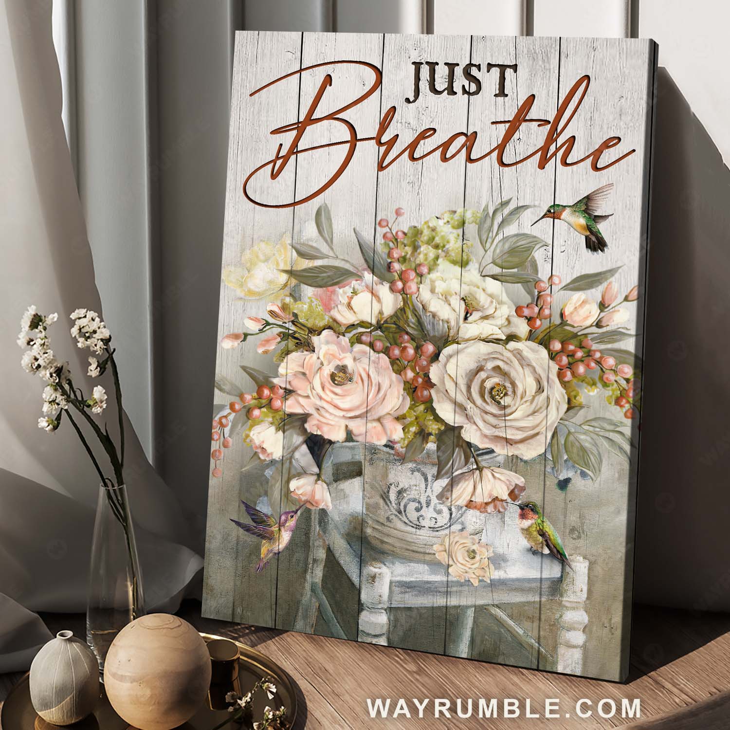 Beautiful flower painting, Watercolor hummingbird, Vintage art, Just breathe - Jesus Portrait Canvas Prints, Home Decor Wall Art