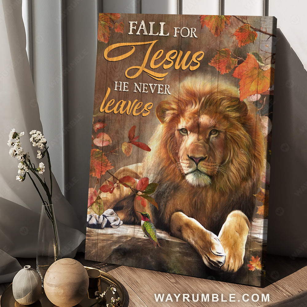 Autumn season, Lion of Judah, Autumn leaves, Fall for Jesus, He never leaves - Jesus Portrait Canvas Prints, Christian Wall Art