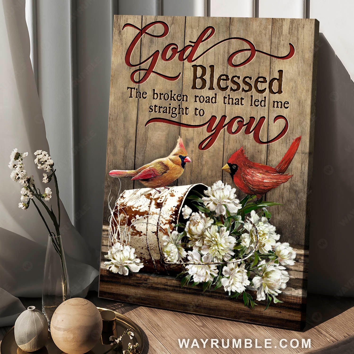 Lovely cardinal painting, Gorgeous peony, God blessed the broken road - Jesus Portrait Canvas Prints, Christian Wall Art