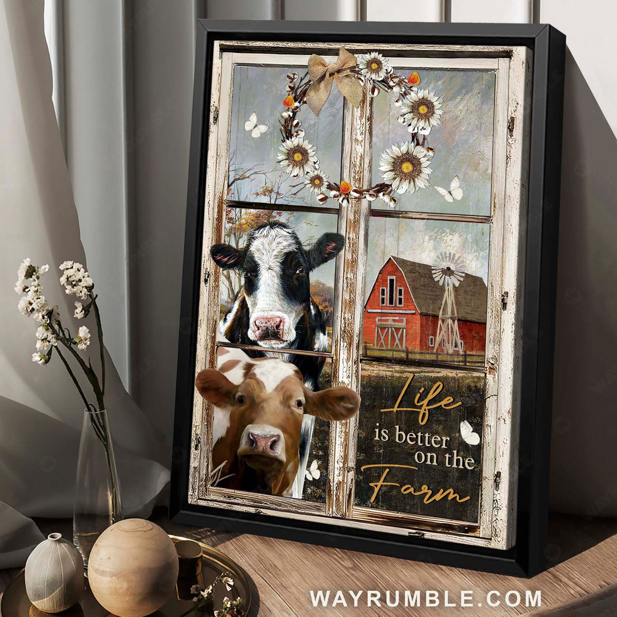 Dairy cows, Rustic farmhouse, Farm painting, Butterfly, Life is better on the farm - Jesus Portrait Canvas Prints, Home Decor Wall Art