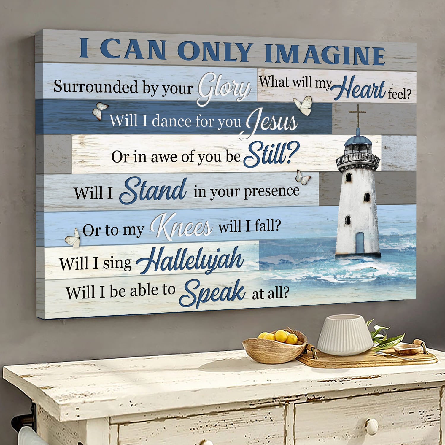 Lighthouse drawing, Blue ocean, I can only imagine - Jesus Landscape Canvas Prints, Wall Art