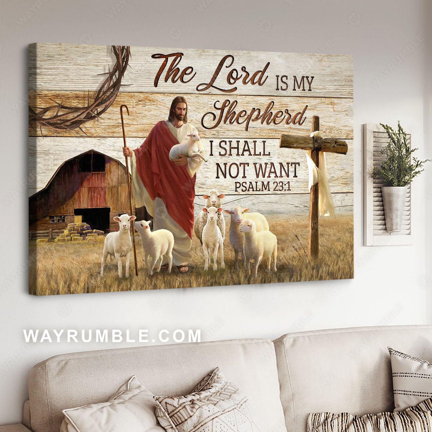 Lamb of God, Jesus painting, Tranquil farm, The Lord is my Shepherd I shall not want - Jesus Landscape Canvas Prints, Christian Wall Art