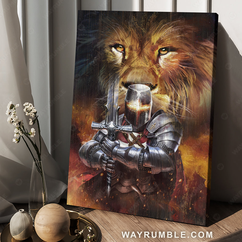 Christ knight, Lion of Judah, Sword of the spirit, Incredible lion head - Jesus Portrait Canvas Prints, Christian Wall Art
