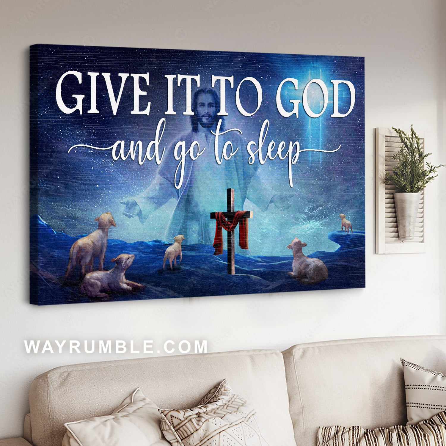 Abstract Jesus painting, Lamb of God, Mystic valley, Give it to God and go to sleep - Jesus Landscape Canvas Prints, Christian Wall Art