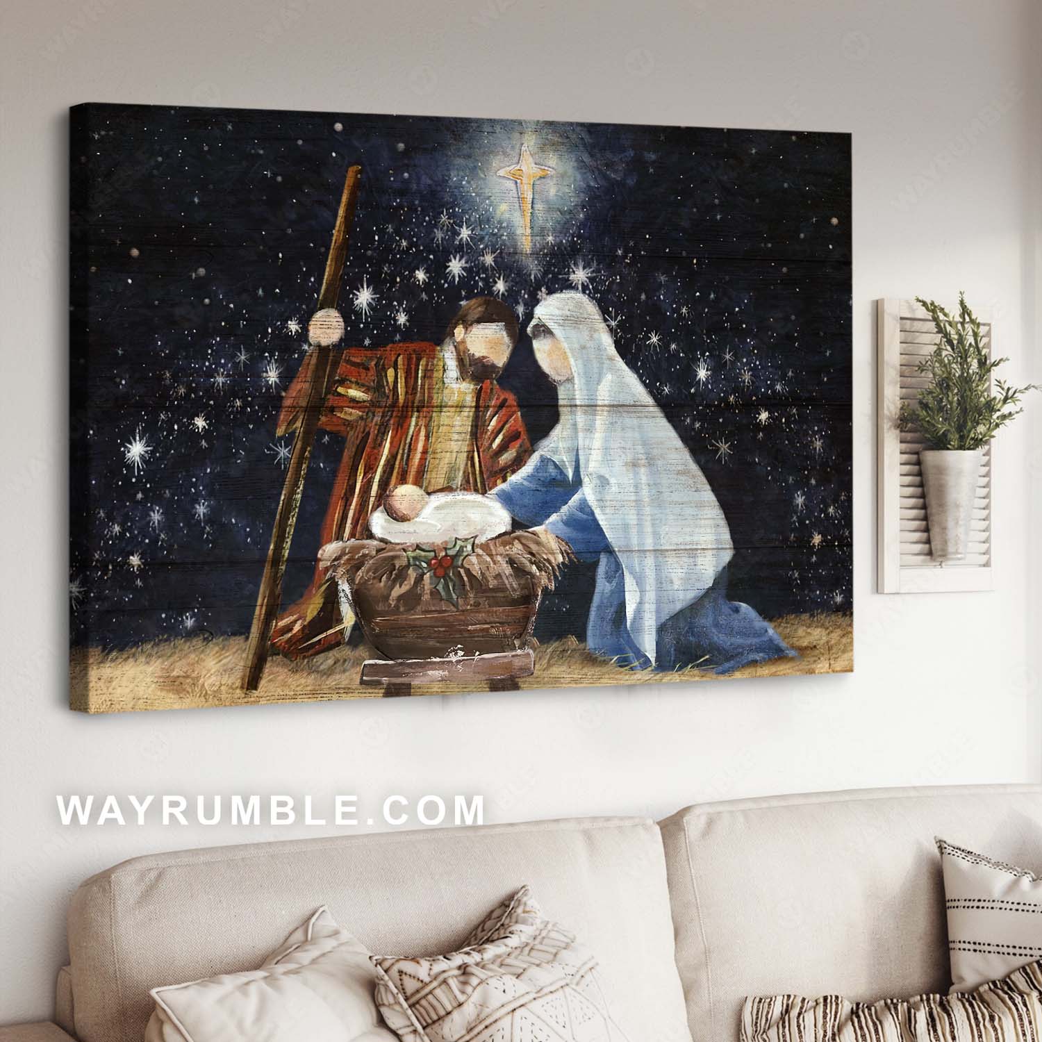 Birth of Jesus, Star of Bethlehem, Starry night, Baby Jesus in the manger - Jesus Landscape Canvas Prints, Christian Wall Art
