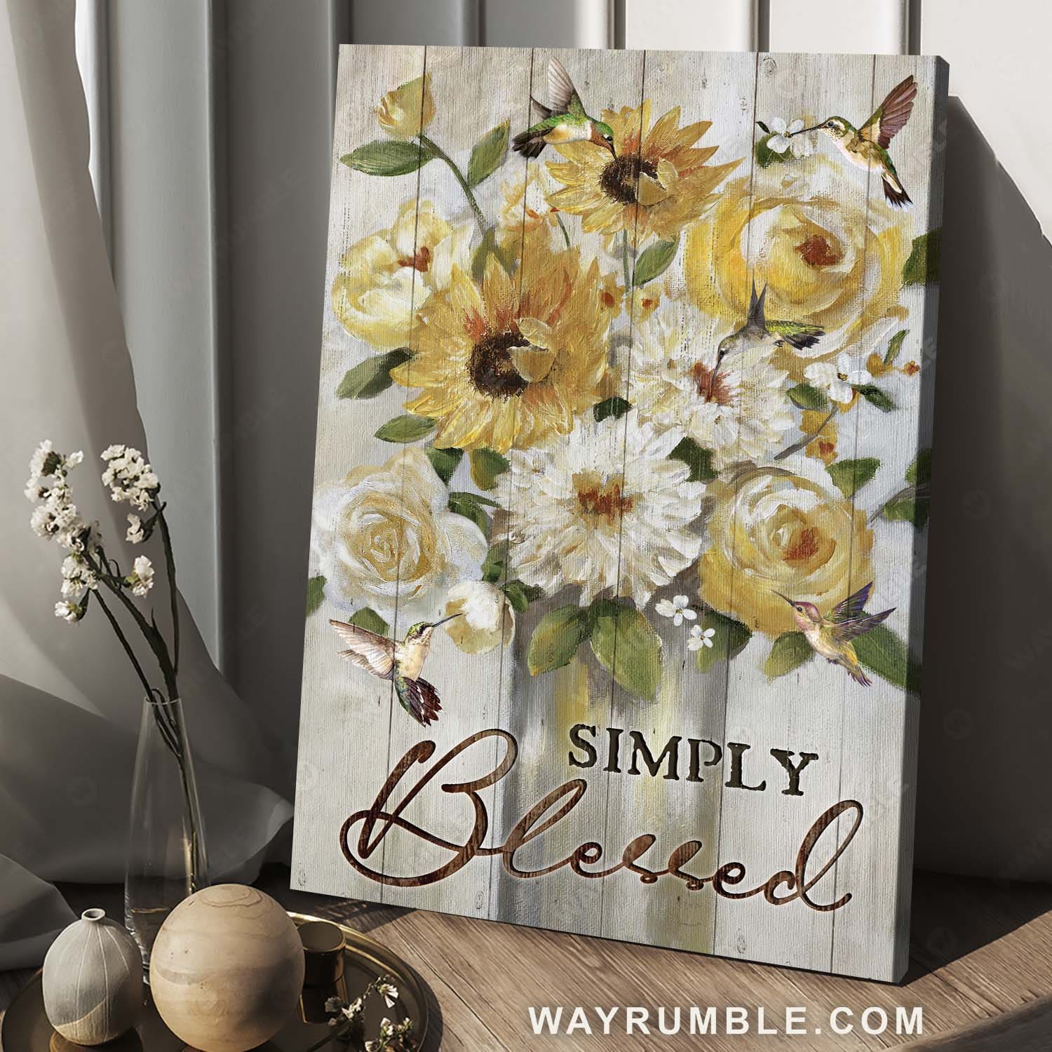 Abstract flower painting, Watercolor hummingbird, Vintage art, Simply blessed - Jesus Portrait Canvas Prints, Home Decor Wall Art