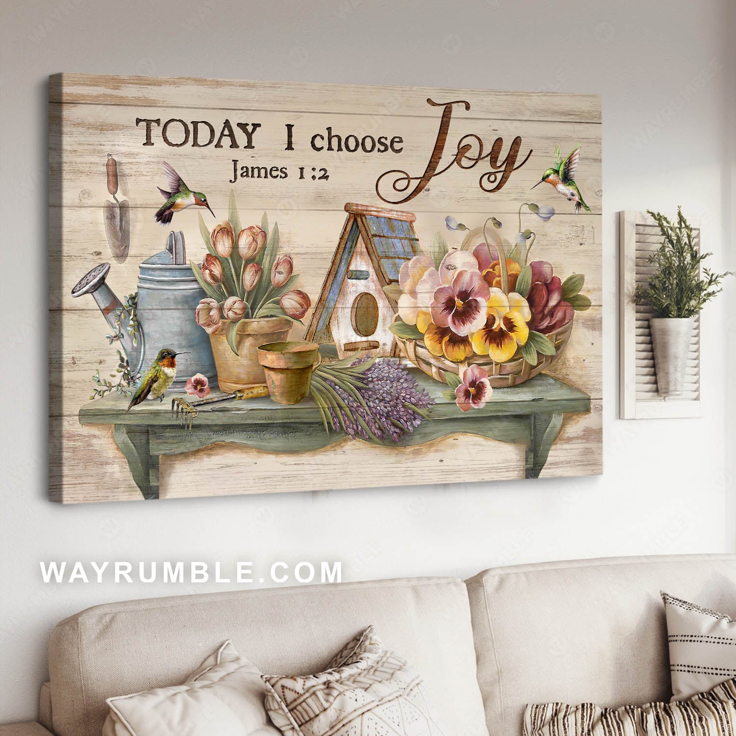 Lovely hummingbird, Beautiful garden, Bible verse, Today I choose joy - Jesus Landscape Canvas Prints, Christian Wall Art