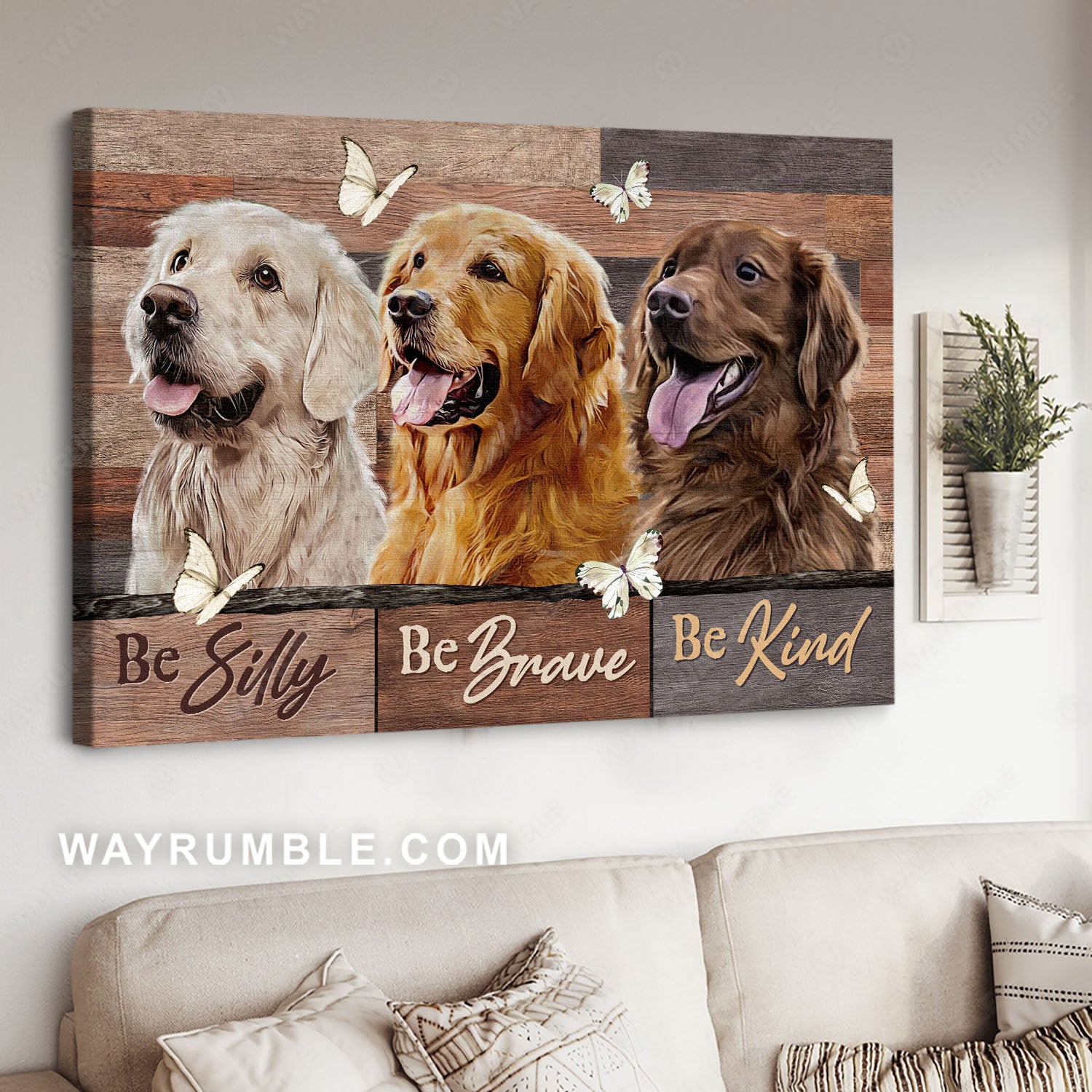 Golden Retriever, Dog drawing, Cute pet, White butterfly, Be silly, be brave, be kind - Jesus Landscape Canvas Prints, Home Decor Wall Art