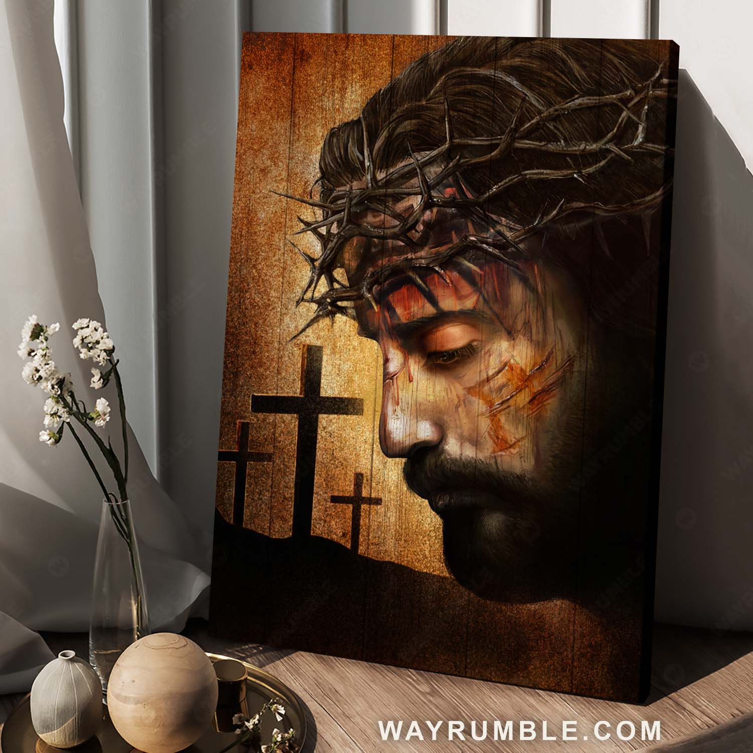 Amazing Jesus painting, Crown of thorns, Three crosses, Religious art - Jesus Portrait Canvas Prints, Christian Wall Art