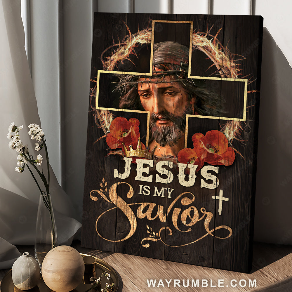 Abstract Jesus Christ painting, Crown of thorns, Red flowers, Jesus is my savior - Jesus Portrait Canvas Prints, Christian Wall Art