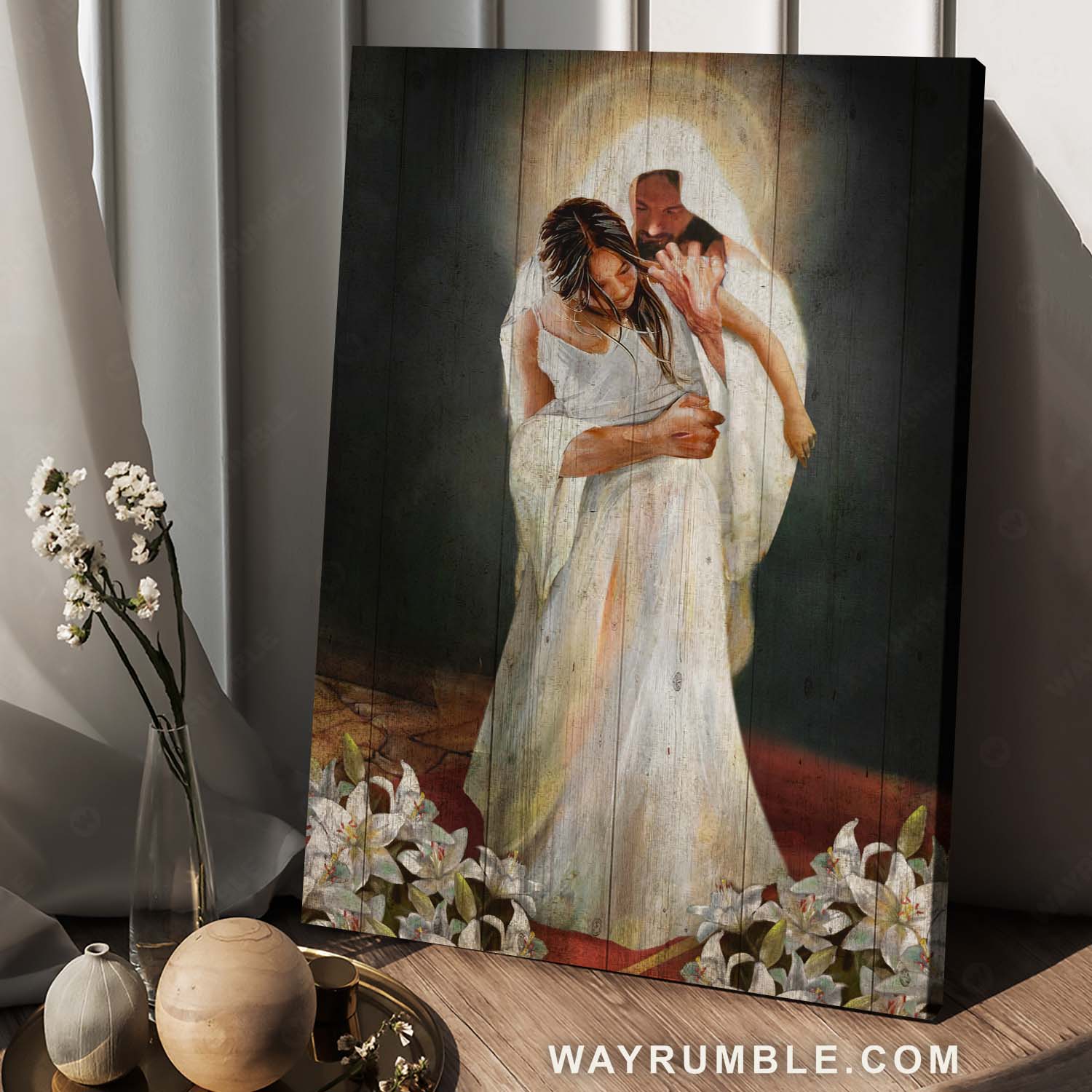 Beautiful woman, Jesus painting, Lily flower, Jesus the savior - Jesus Portrait Canvas Prints, Christian Wall Art