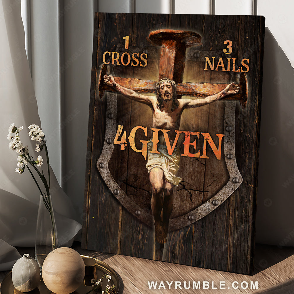 Crucifixion of Jesus, Jesus painting, Abstract cross drawing, 1 cross, 3 nails, 4given - Jesus Portrait Canvas Prints, Christian Wall Art