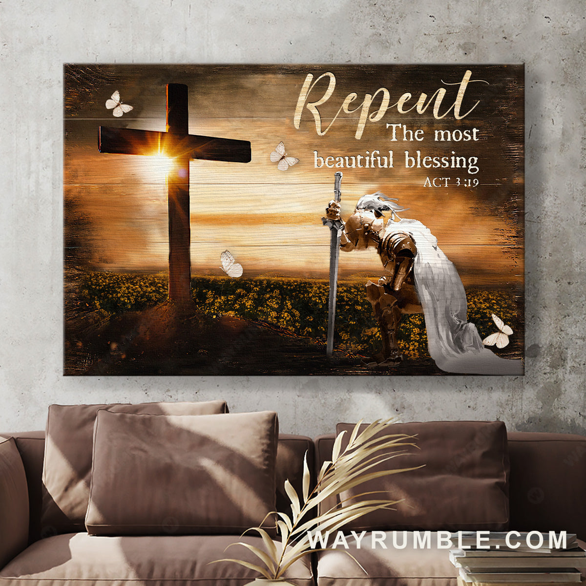 Cross drawing, Warrior of God, White butterfly, Repent, the most beautiful blessing - Jesus Landscape Canvas Prints, Christian Wall Art