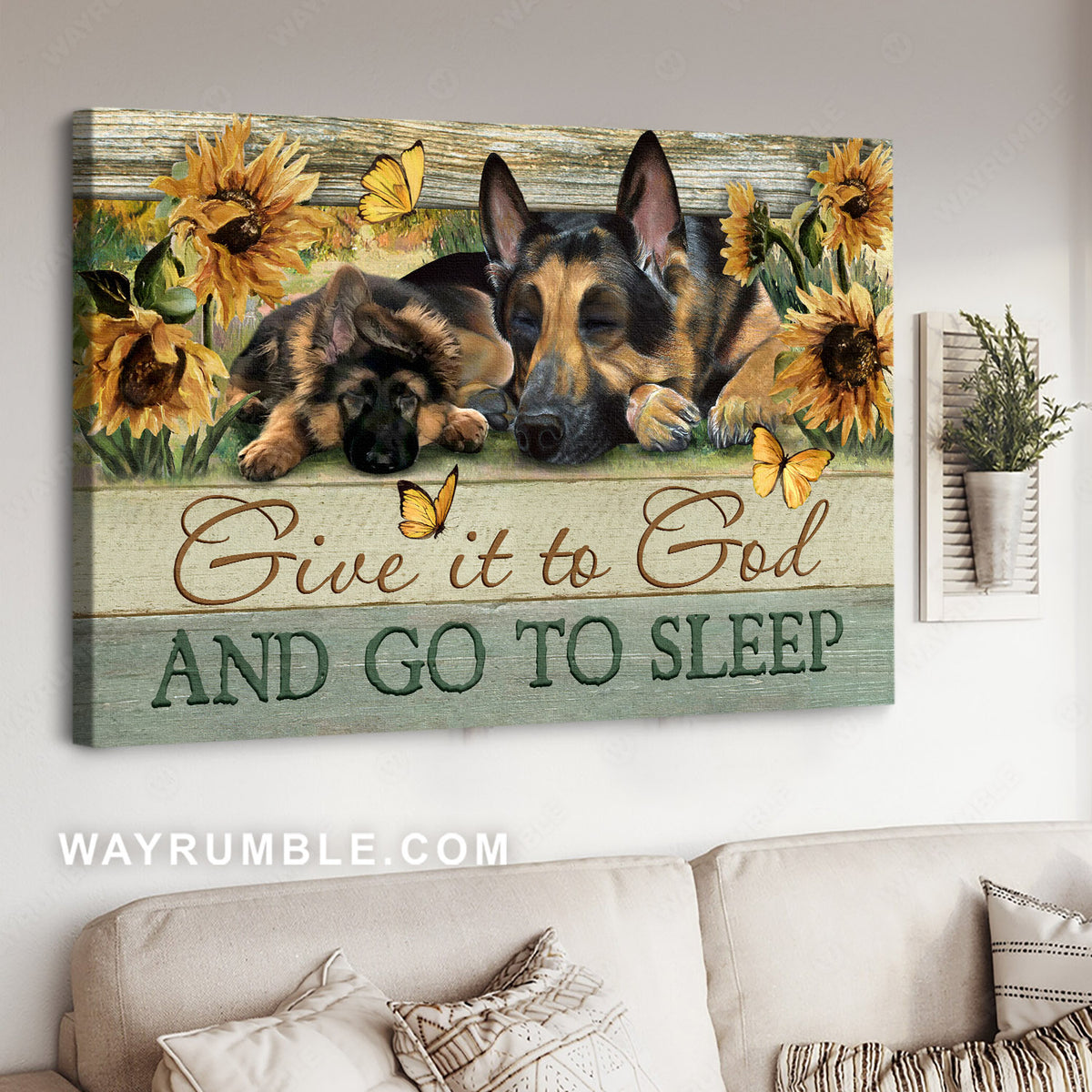 German Shepherd, Dog painting, Sunflower field, Give it to God and go to sleep - Jesus Landscape Canvas Prints, Home Decor Wall Art