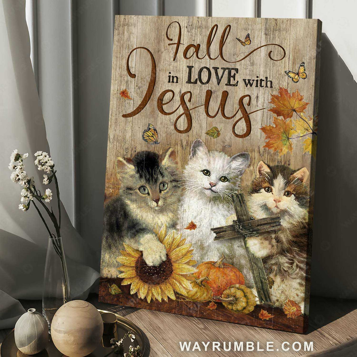 Autumn season, Cute kittens, Pumpkin drawing, Fall in love with Jesus - Jesus Portrait Canvas Prints, Home Decor Wall Art