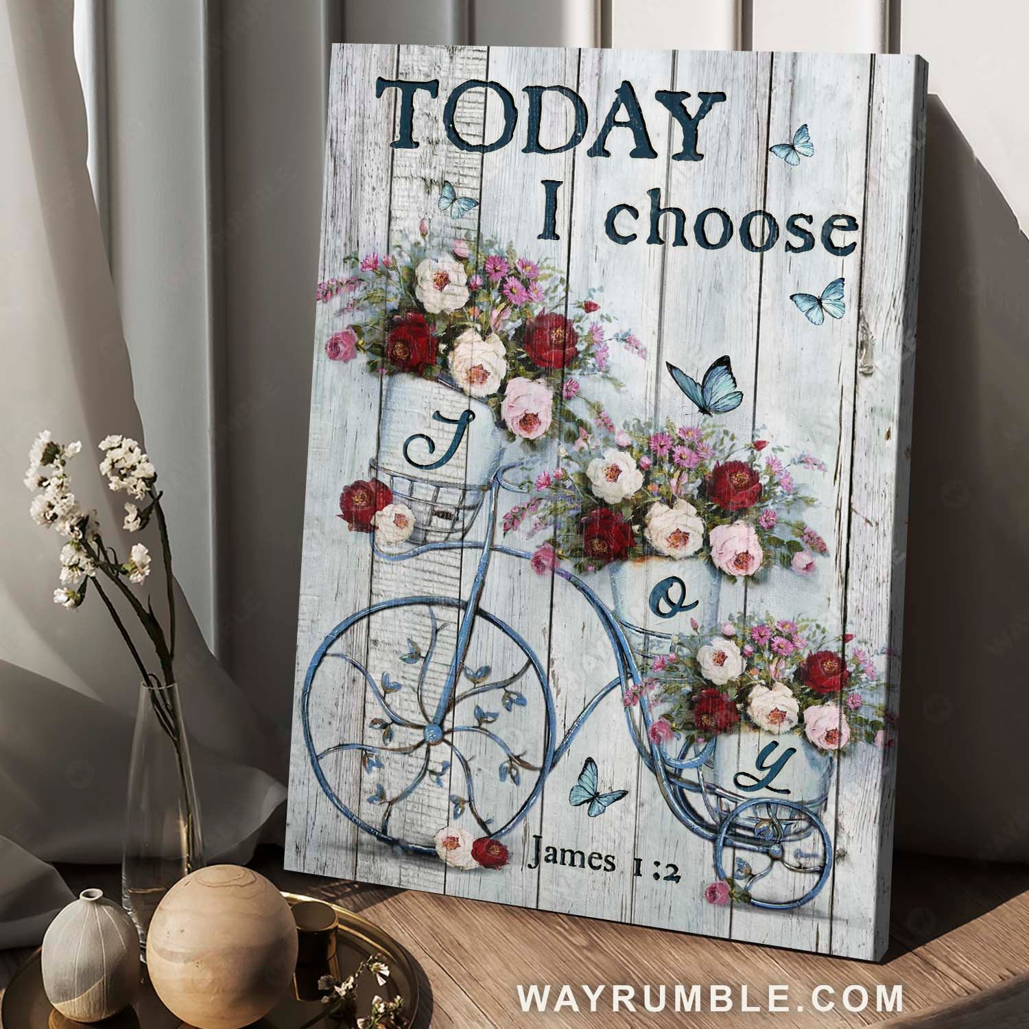 Gorgeous roses, Lovely butterfly, Vintage bicycle, Today I choose joy - Jesus Portrait Canvas Prints, Christian Wall Art
