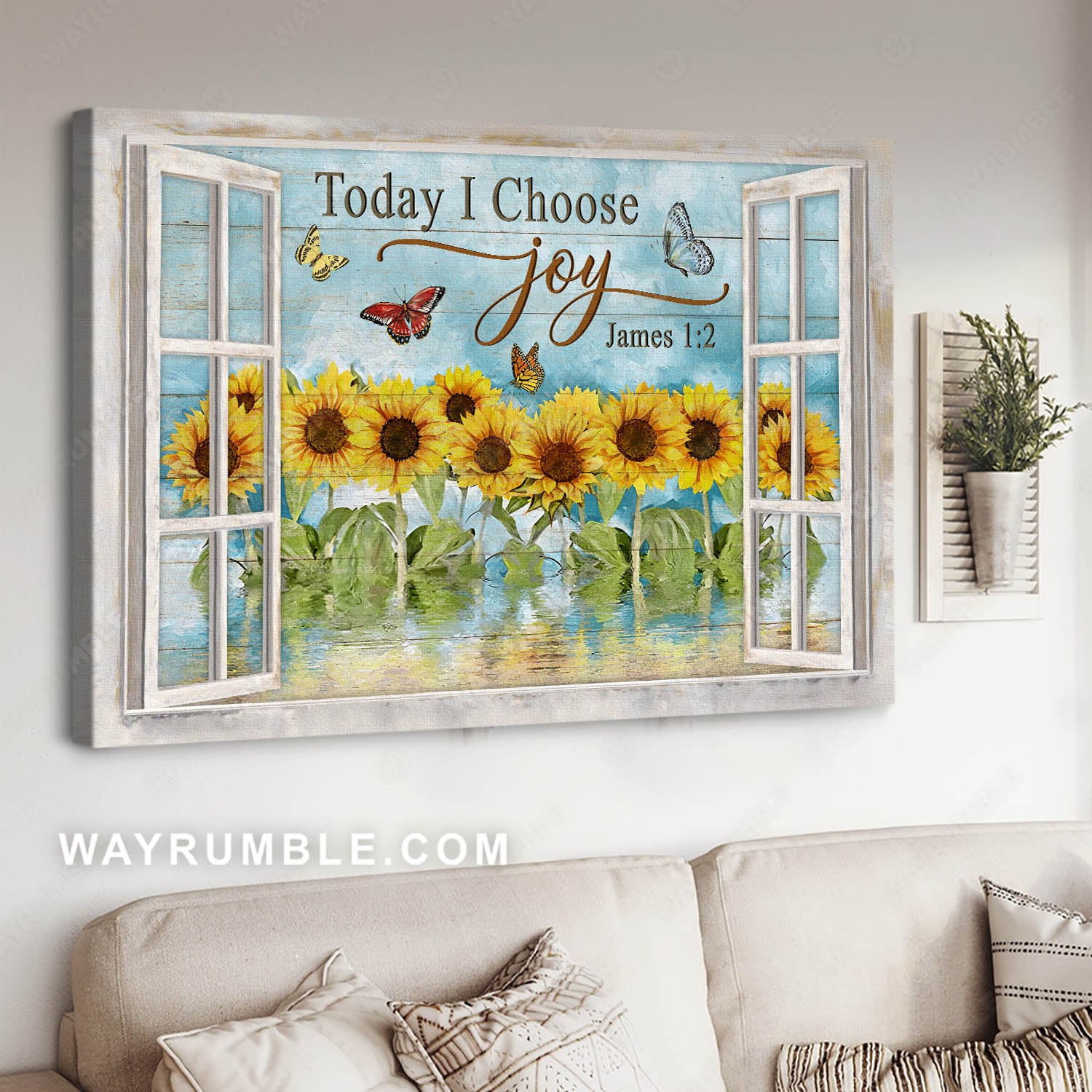 Beautiful sunflower garden, Watercolor butterfly, Vintage art, Today I choose joy - Jesus Portrait Canvas Prints, Wall Art