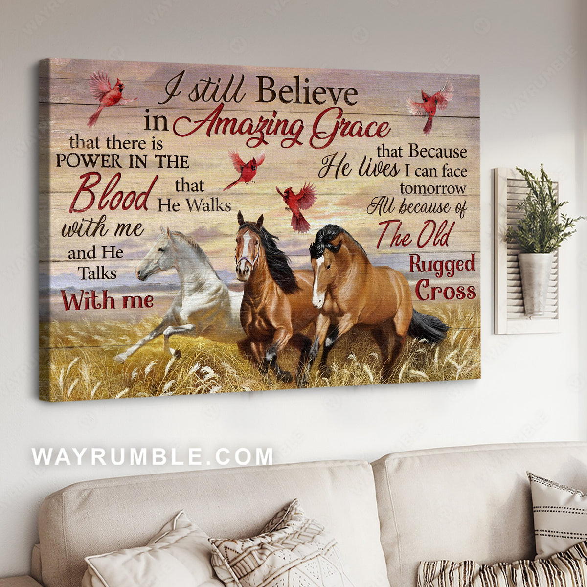Pretty meadow land, Running horse, Cardinal, I still believe in amazing grace - Jesus Landscape Canvas Prints, Home Decỏr Wall Art