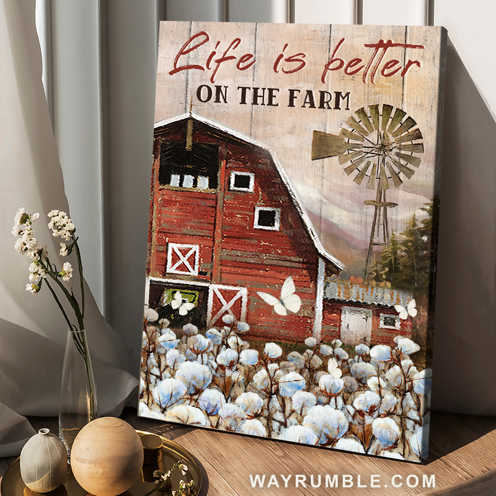 Red house, Dandelion field, Amazing windmill, Life is better on the farm - Jesus Portrait Canvas Prints, Christian Wall Art