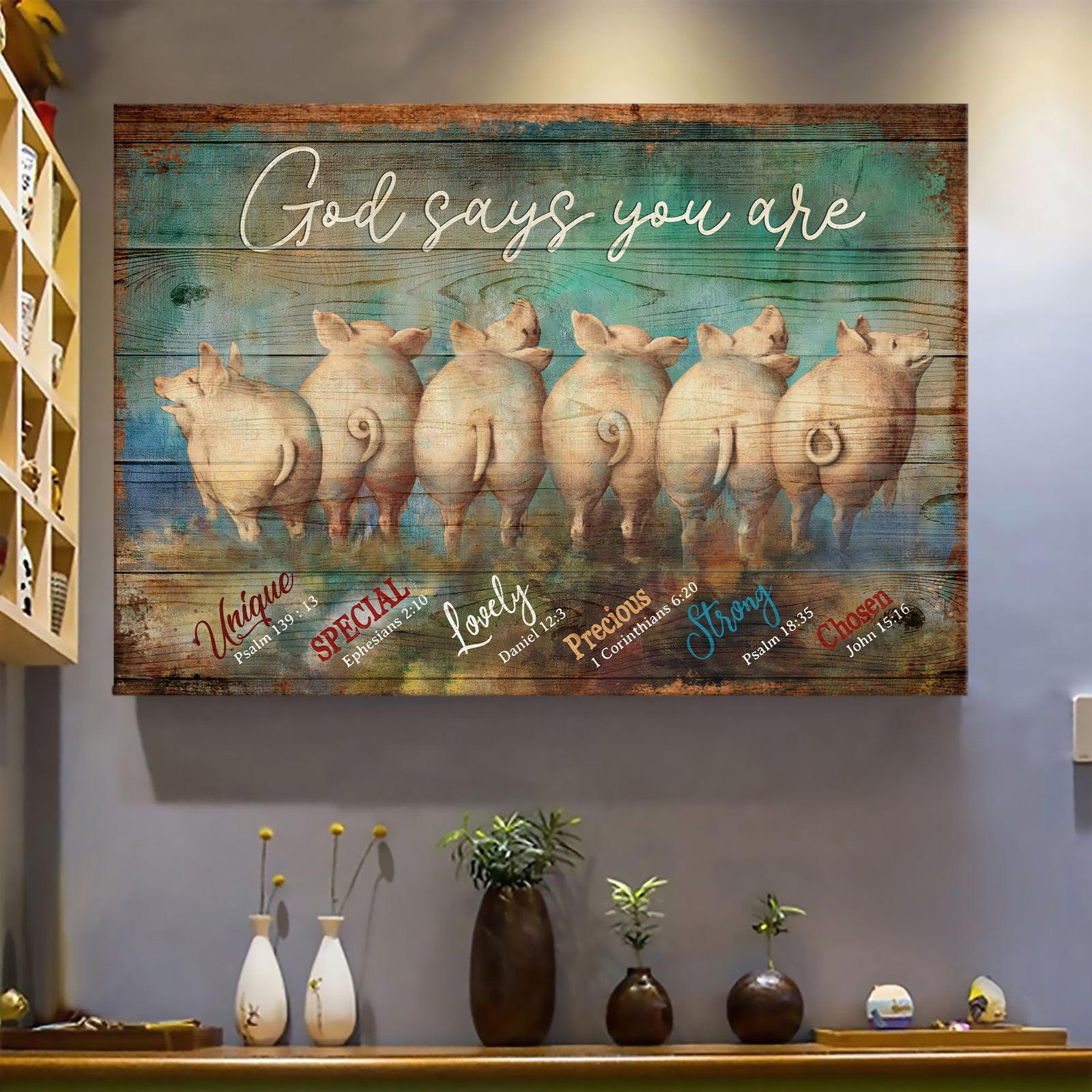 Funny pig, God says you are - Jesus Landscape Canvas Prints, Wall Art