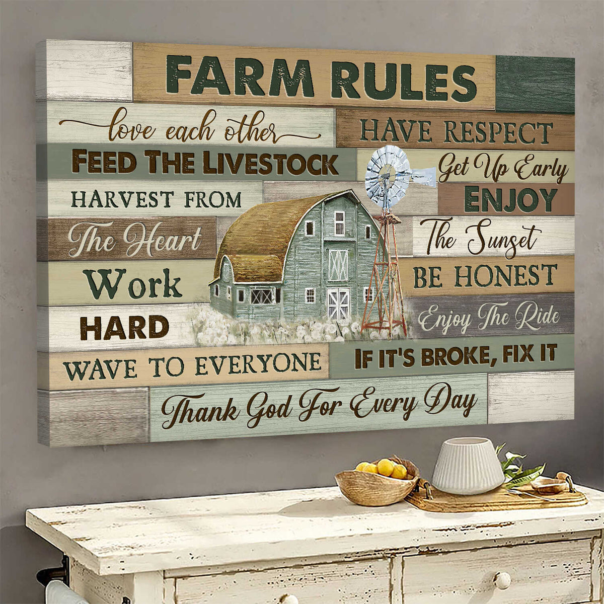 Jesus, Stunning farm, lovely barn - Thank God for every day Landscape Canvas Prints, Wall Art