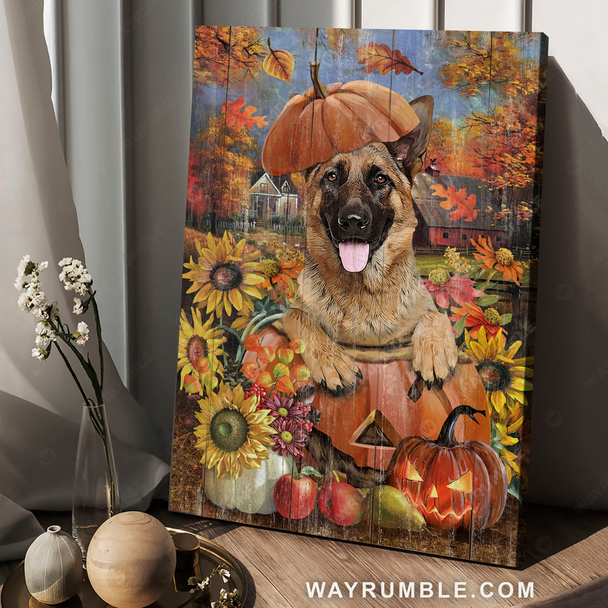 German Shepherd, Cute dog, Autumn season, Jack O Lantern drawing - Jesus Portrait Canvas Prints, Home Decor Wall Art