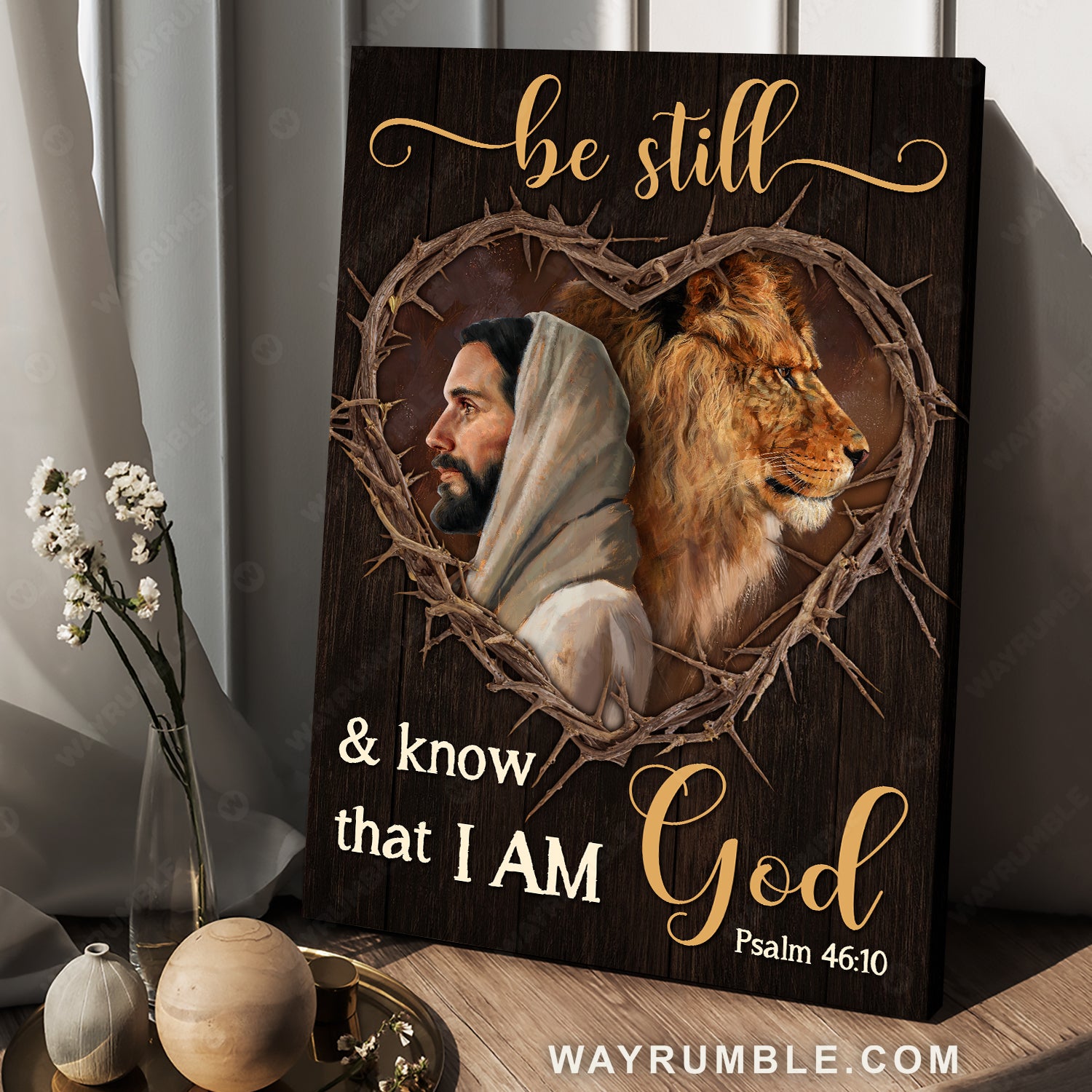Lion of Judah, Bible verse, Heart with thorns, Be still and know that I am God - Jesus Portrait Canvas Prints, Christian Wall Art