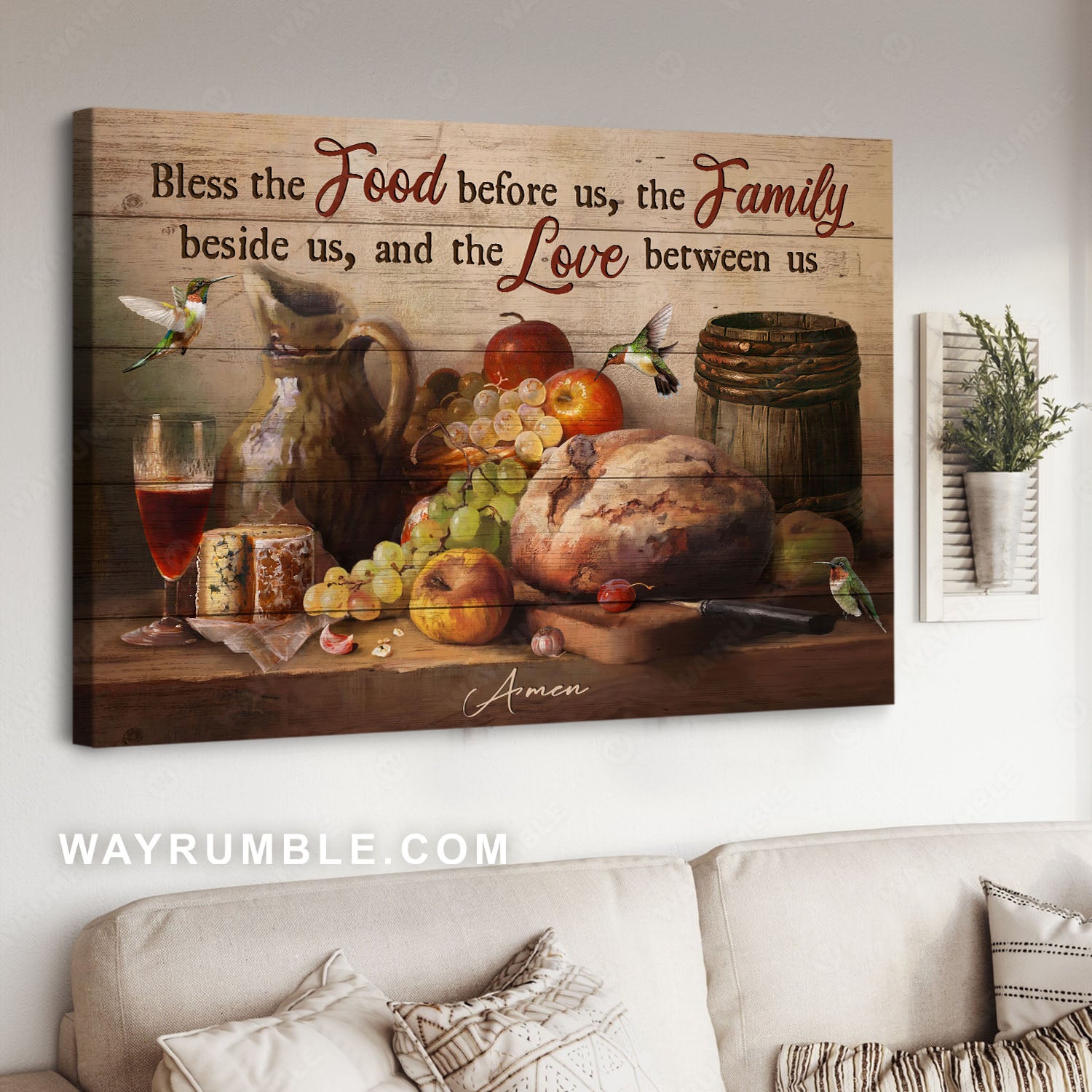 Party painting, Vintage kitchen, Hummingbird, Bless the food before us - Jesus Landscape Canvas Prints, Christian Wall Art