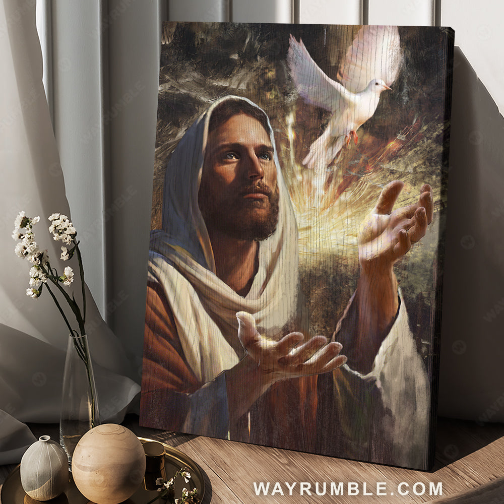 Beautiful Jesus painting, Holy spirit dove, Jesus the Lord - Jesus Portrait Canvas Prints, Christian Wall Art