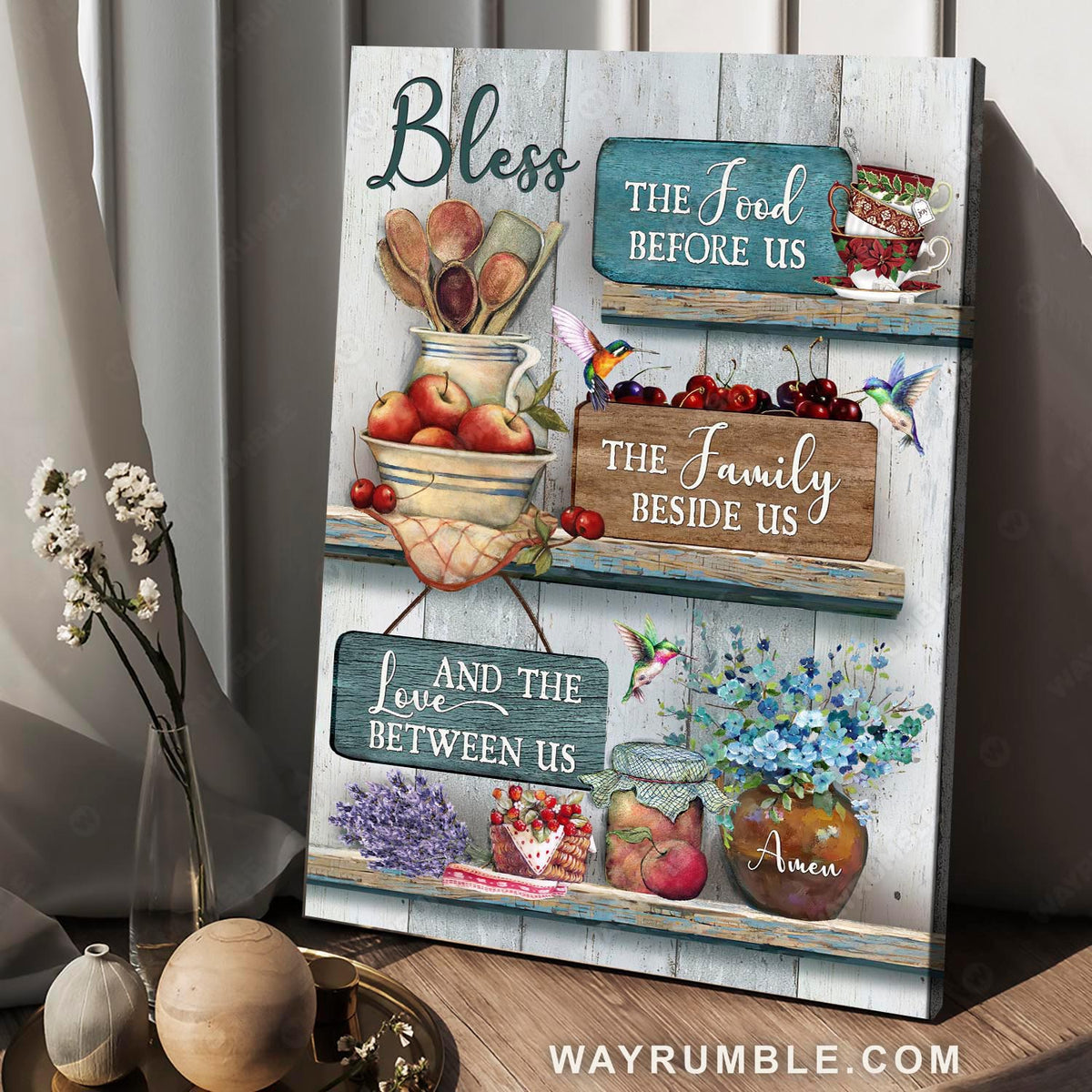 Lovely hummingbird, Kitchen design, Fruit basket, Bless the food before us - Jesus Portrait Canvas Prints, Christian Wall Art