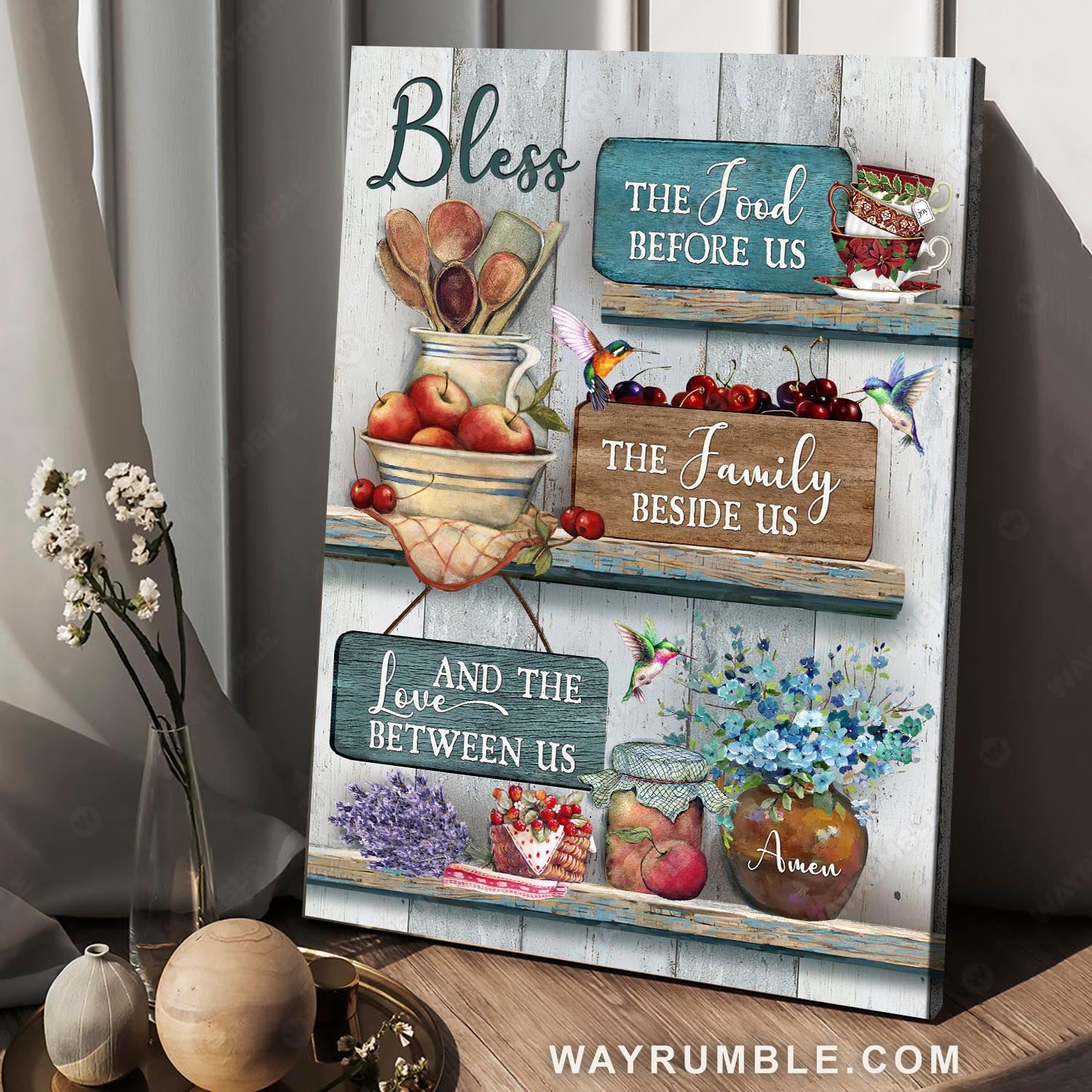 Lovely hummingbird, Kitchen design, Fruit basket, Bless the food before us - Jesus Portrait Canvas Prints, Christian Wall Art