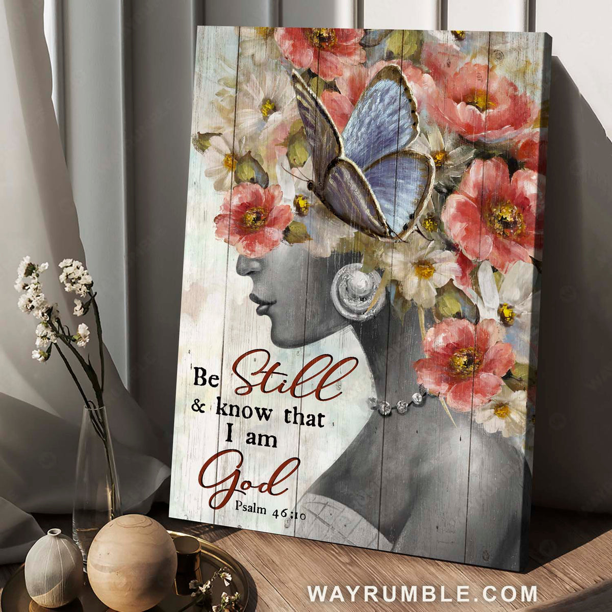 Fabulous woman with flowers, Stunning flower painting, Be still and know that I am God - Jesus Portrait Canvas Prints, Christian Wall Art