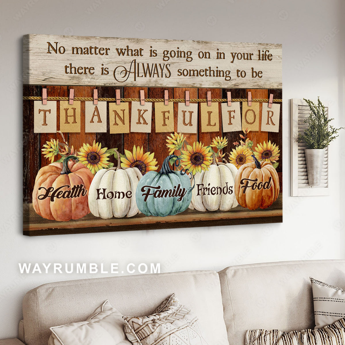 Pumpkin drawing, Sunflower, Be thankful for health, home, family, friends, food - Jesus Landscape Canvas Prints, Home Decor Wall Art