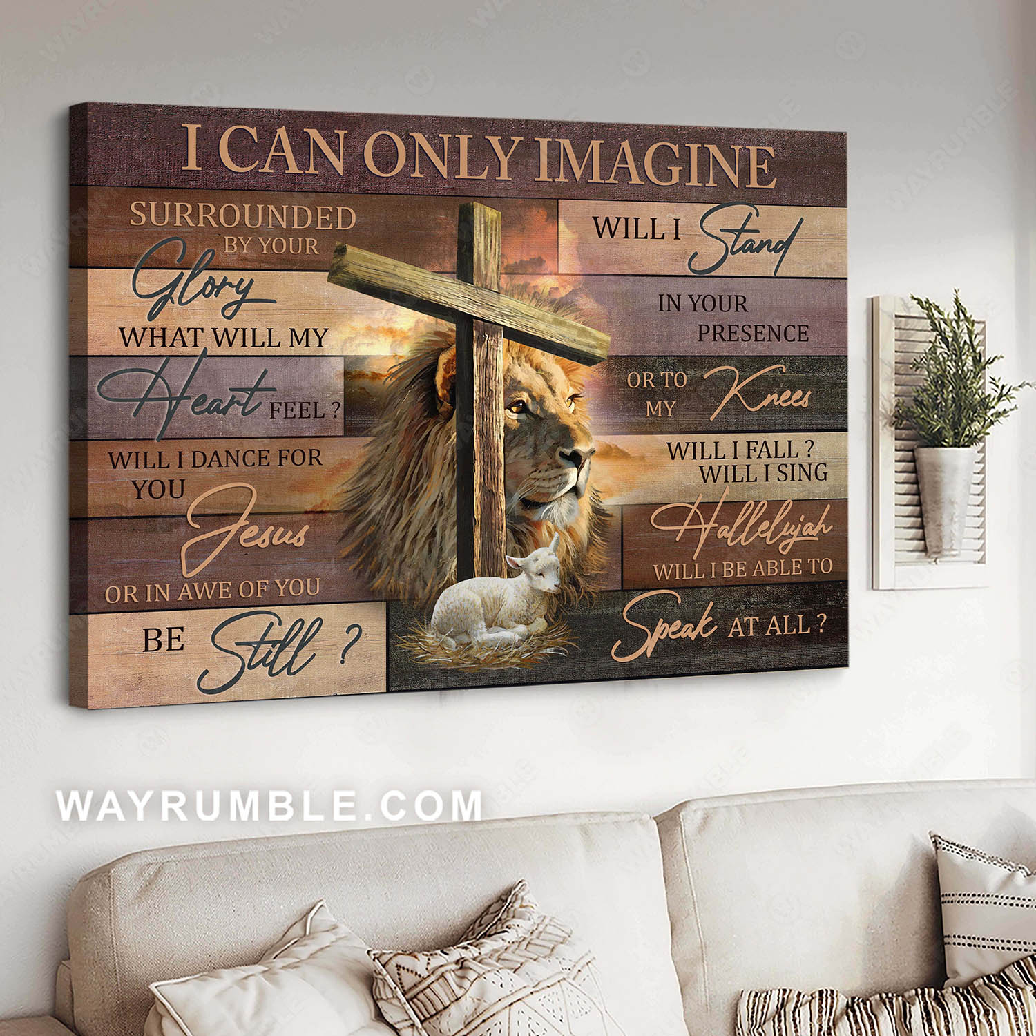 Amazing Lion of Judah, Lamb of God, Wooden cross, I can only imagine - Jesus Landscape Canvas Prints, Home Decor Wall Art