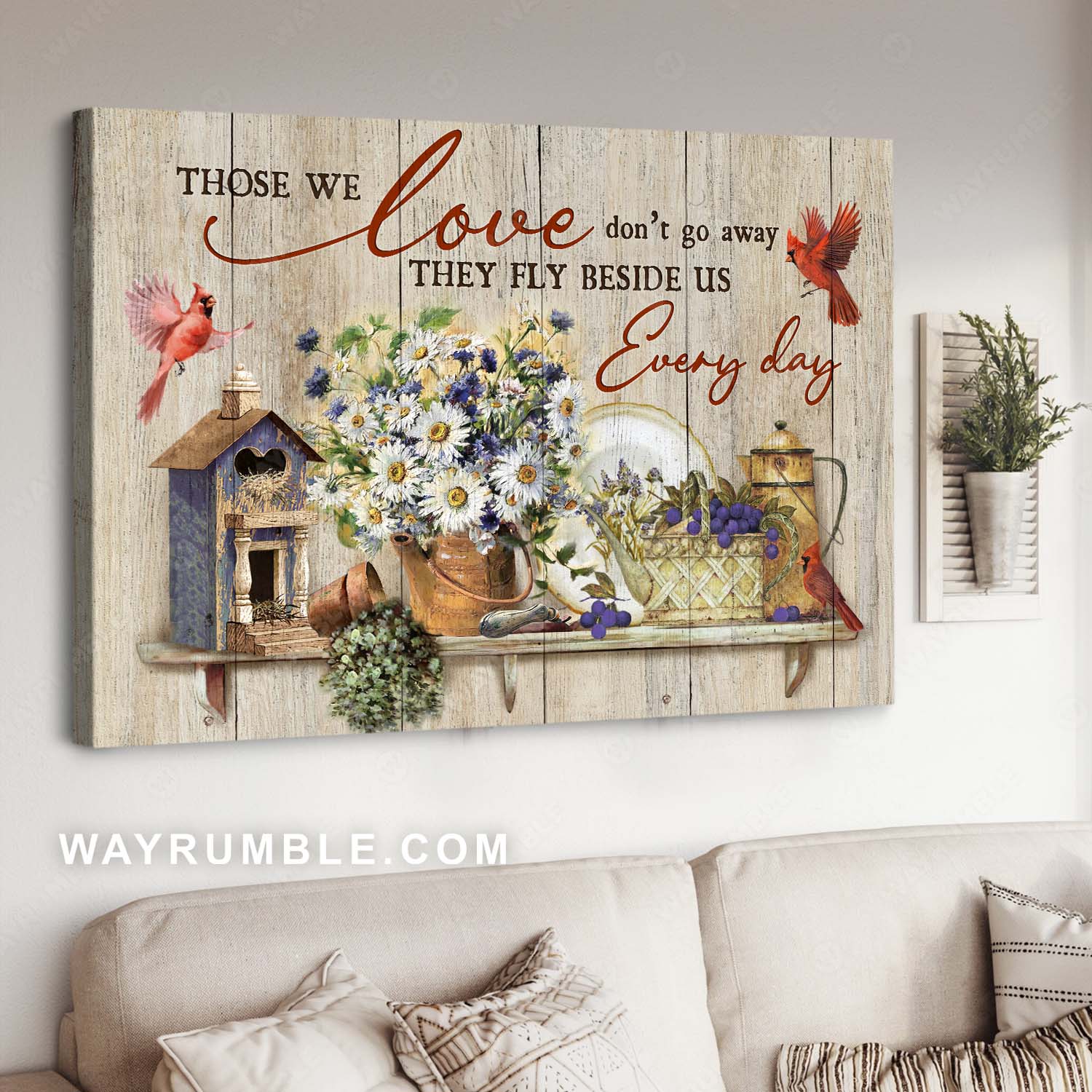 Daisy vase, Red cardinal, Vintage room, Those we love don't go away - Jesus Landscape Canvas Prints, Home Decor Wall Art