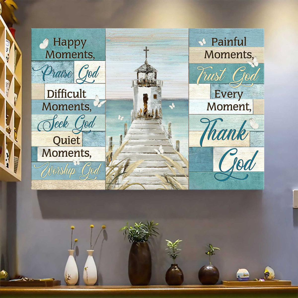 Church by the river, Every moment, thank God - Jesus Landscape Canvas Prints, Wall Art