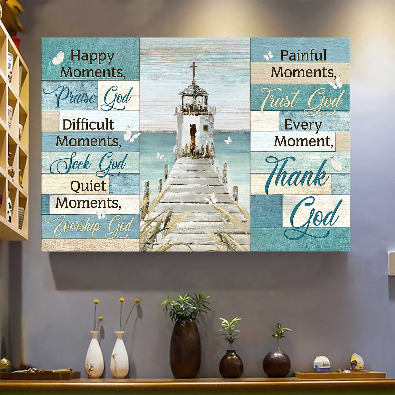 Church by the river, Every moment, thank God - Jesus Landscape Canvas Prints, Wall Art