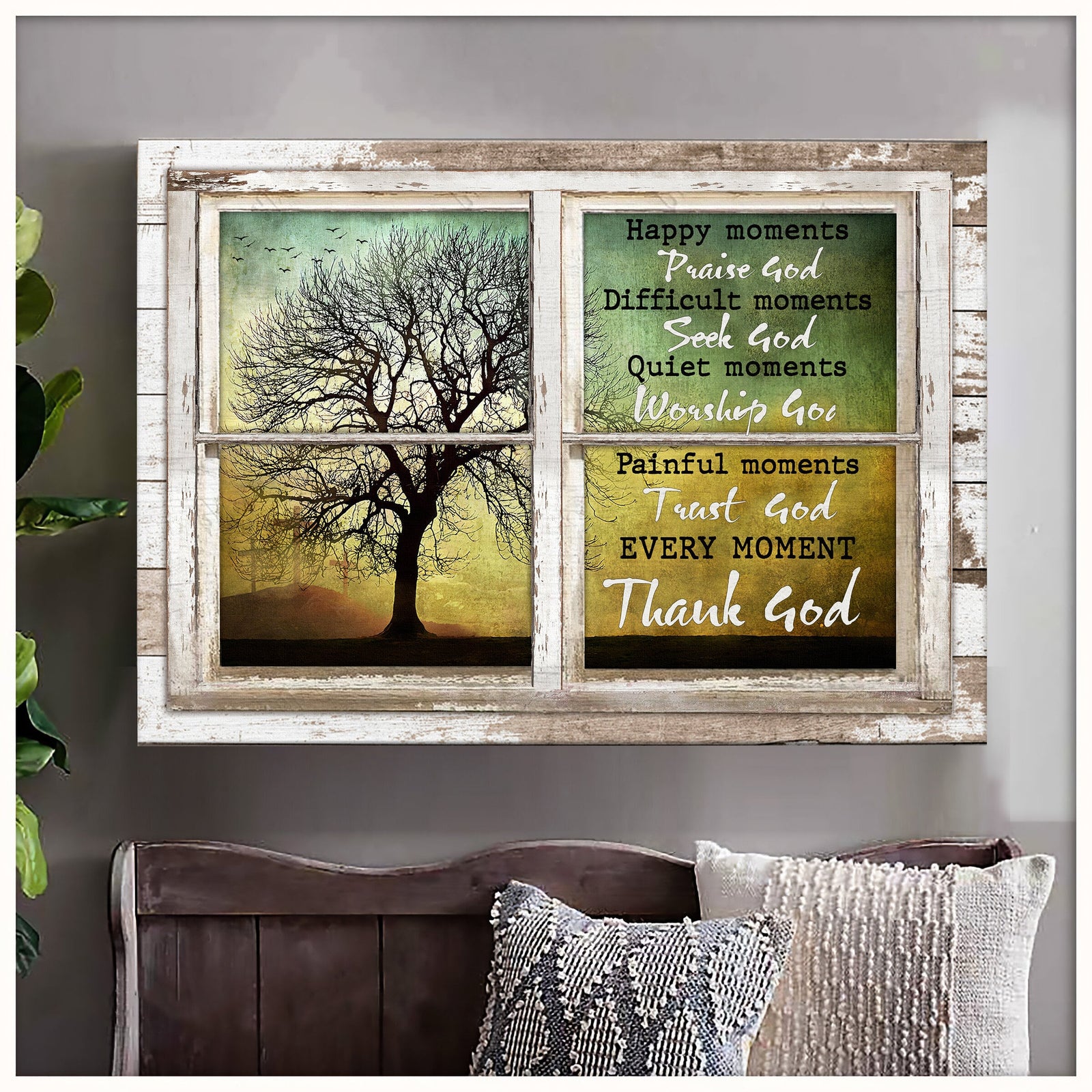 Window frame, Every moment, thank God - Jesus Landscape Canvas Prints, Wall Art