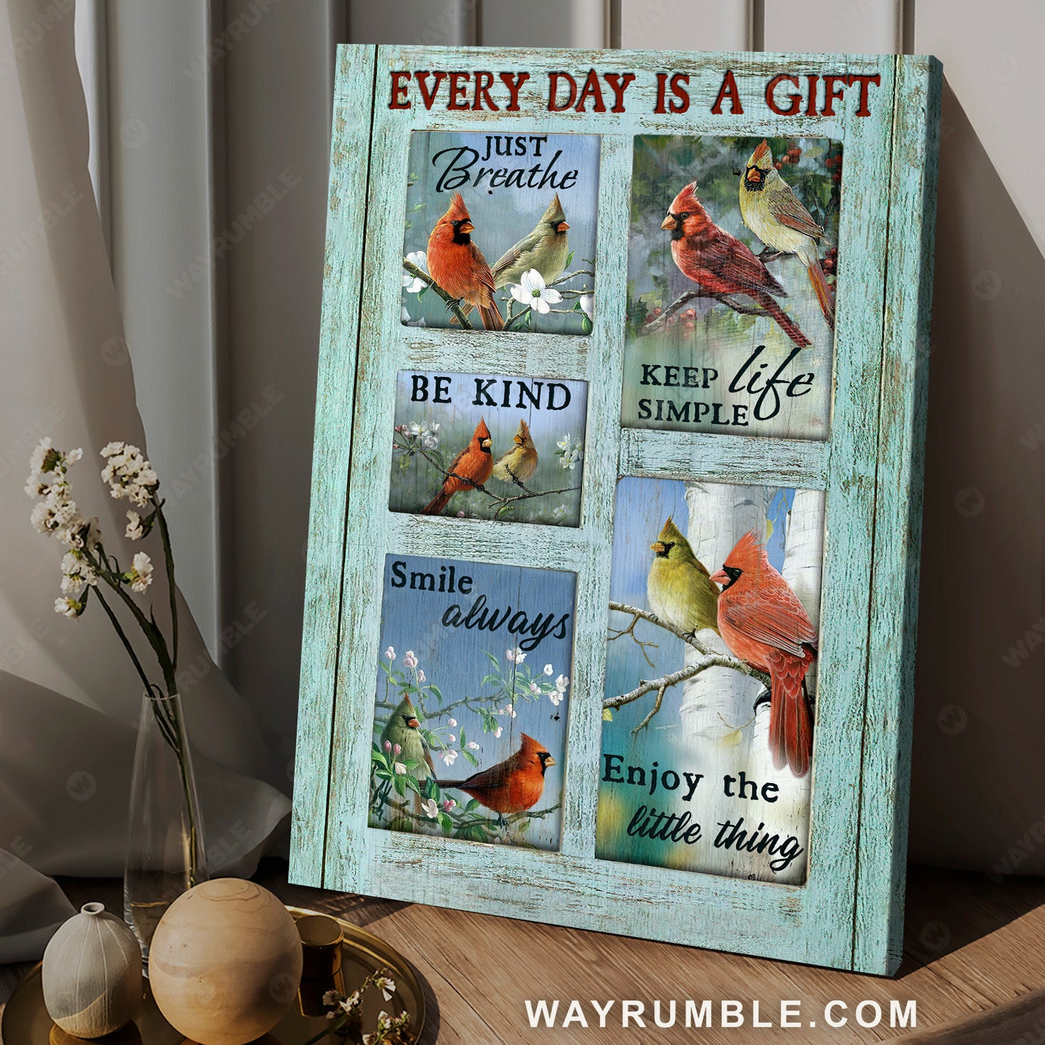 Every day is a gift, Be kind, Just breathe, Keep life simple - Cardinal, Jesus Portrait Canvas Prints, Christian Wall Art