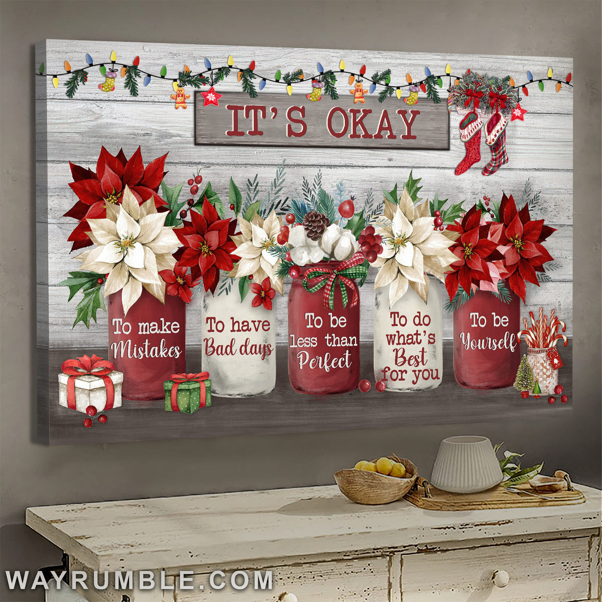 Poinsettia flower, Christmas, It&#39;s okay - Jesus Landscape Canvas Prints, Wall Art